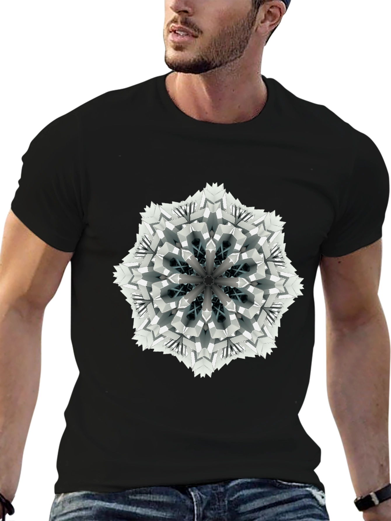 Geometric Mandala Print Black T-Shirt