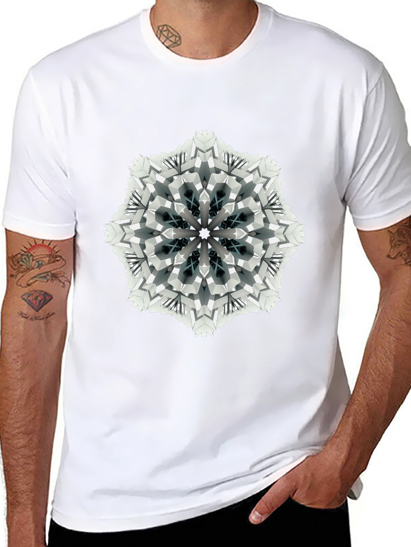 Geometric Mandala Print Black T-Shirt
