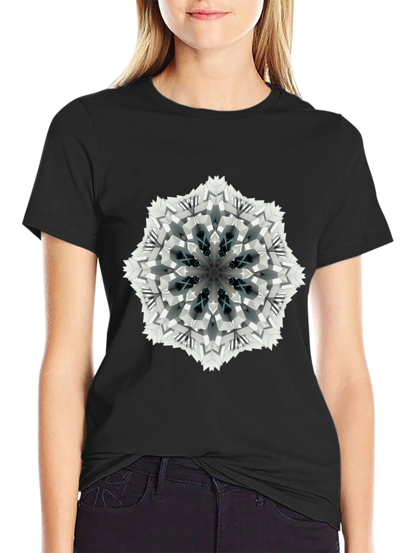 Geometric Mandala Print Black T-Shirt