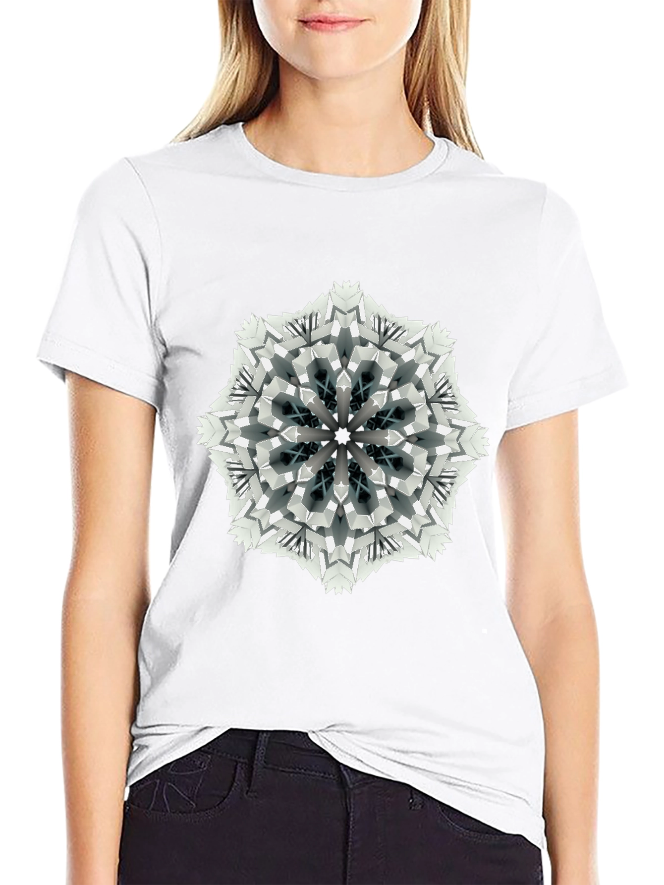 Geometric Mandala Print Black T-Shirt