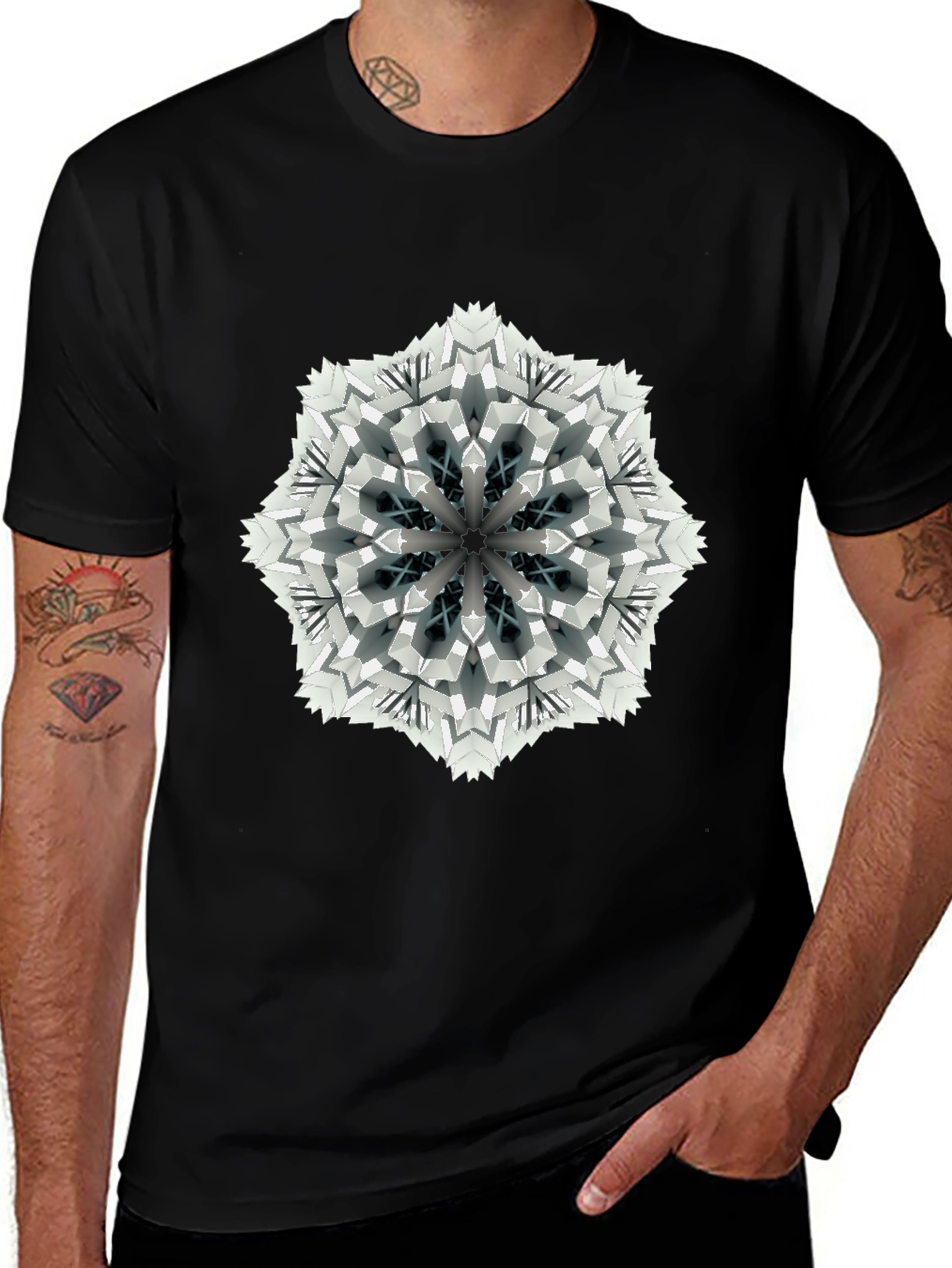 Geometric Mandala Print Black T-Shirt