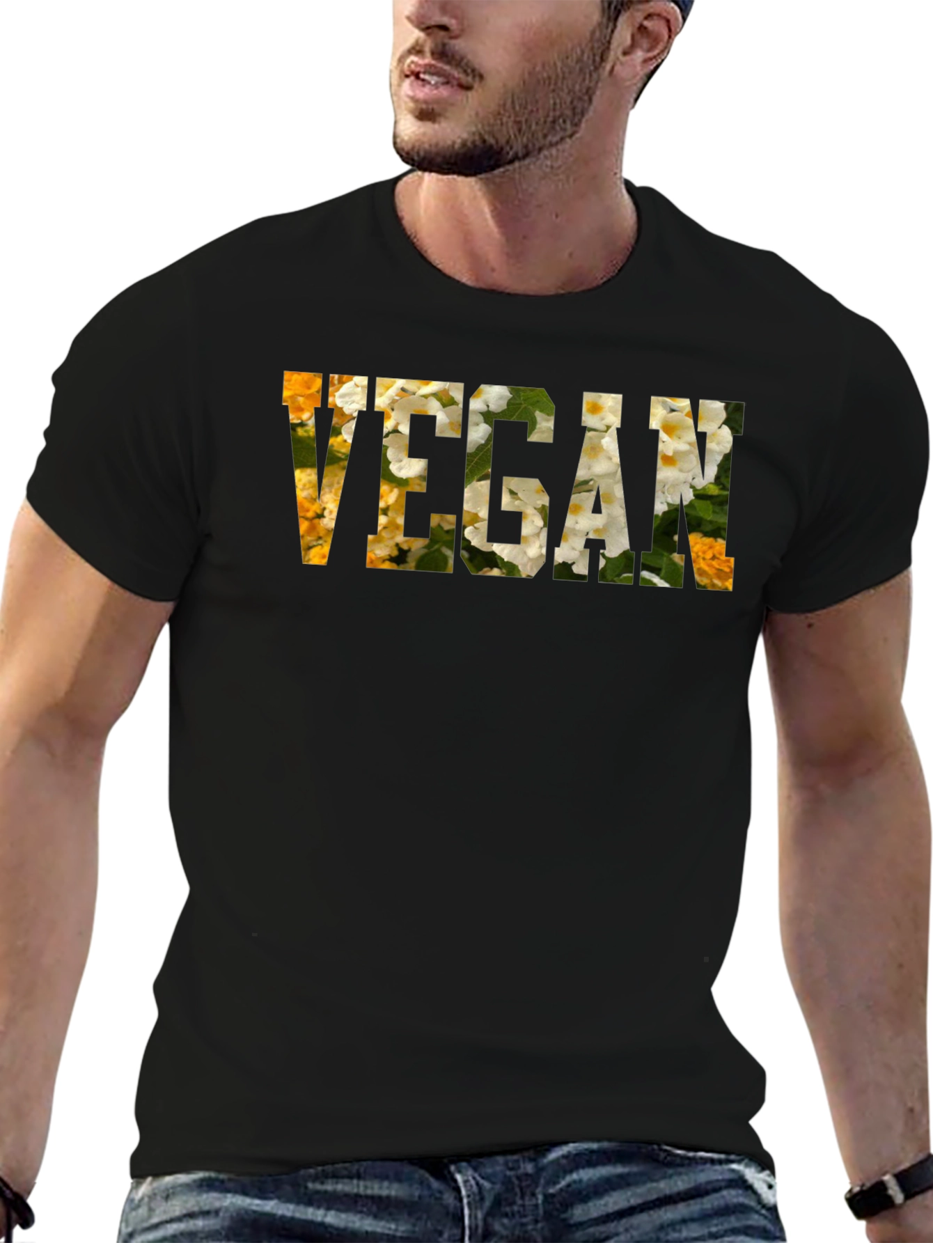 Vegan Floral Letter Print T-Shirt