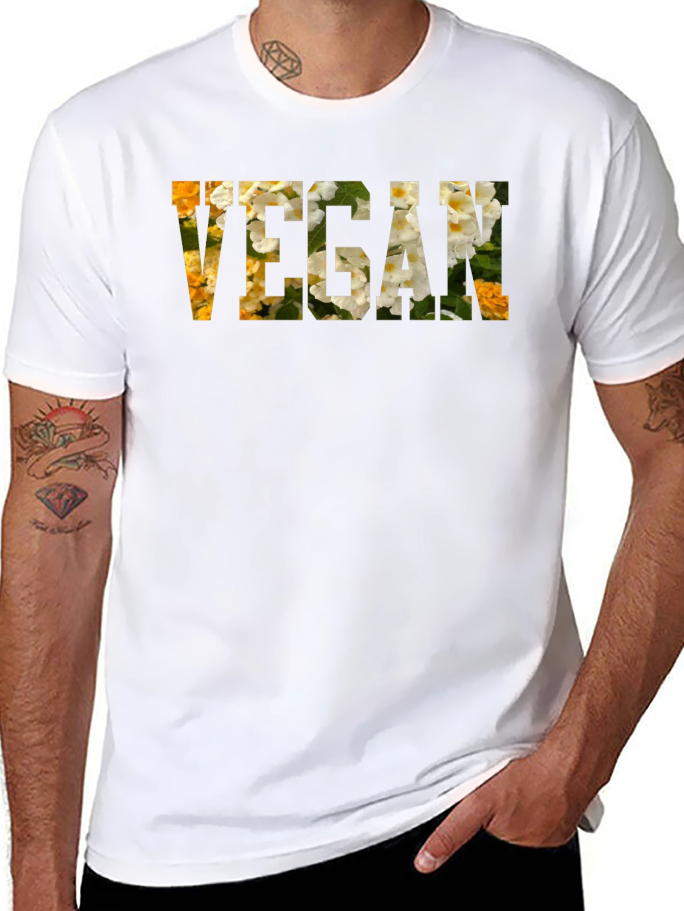 Vegan Floral Letter Print T-Shirt