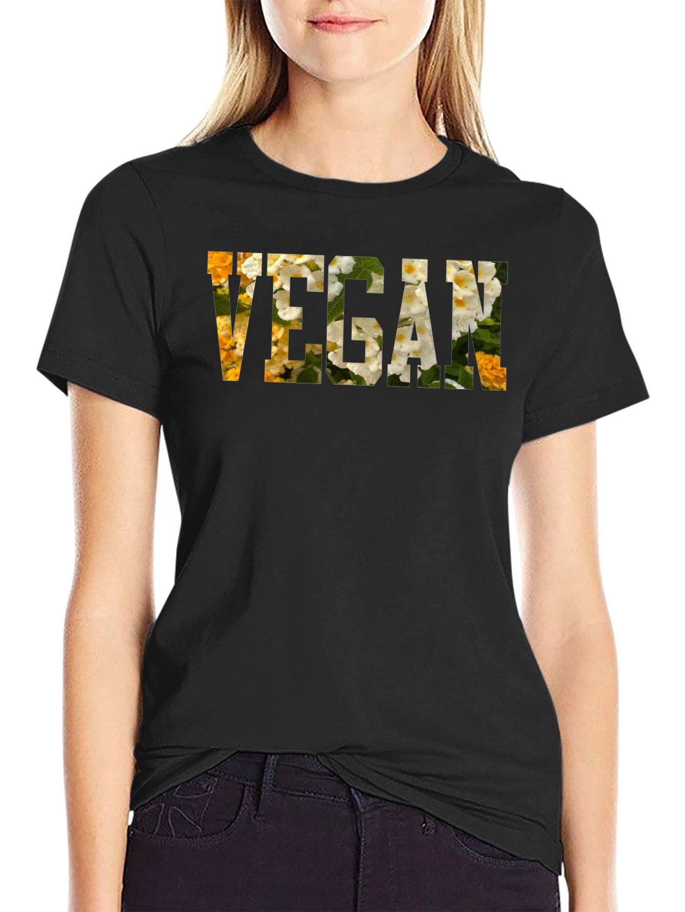 Vegan Floral Letter Print T-Shirt