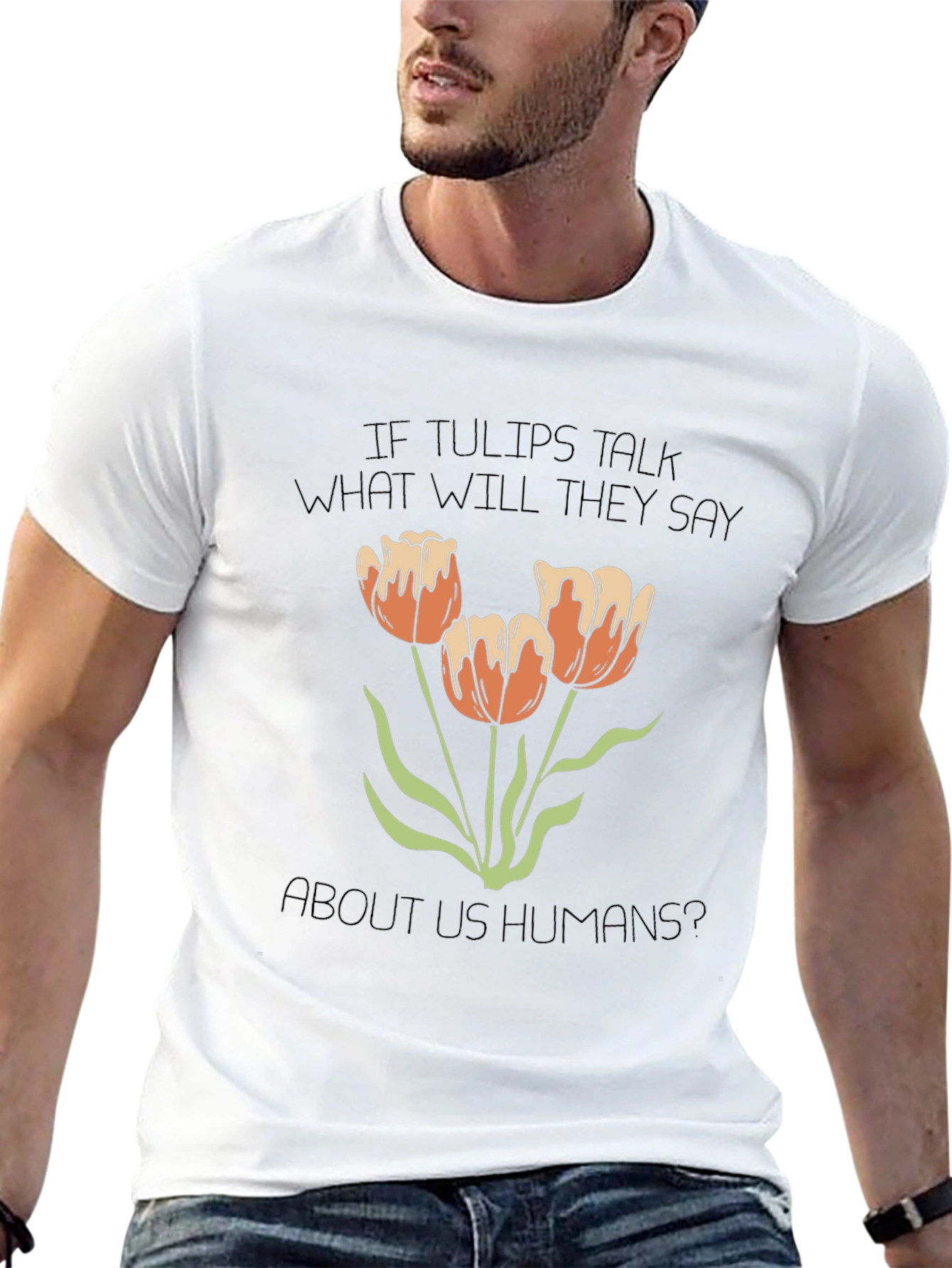 Tulips Talk Graphic Tee - Black Cotton Blend