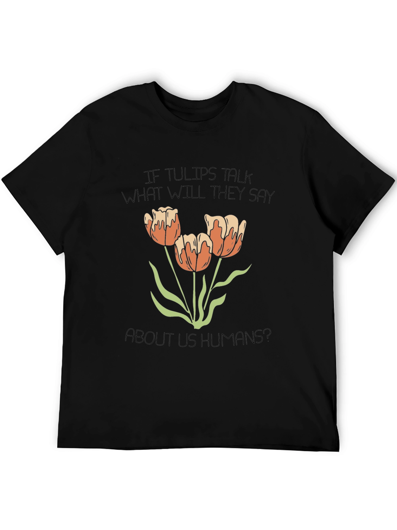 Tulips Talk Graphic Tee - Black Cotton Blend