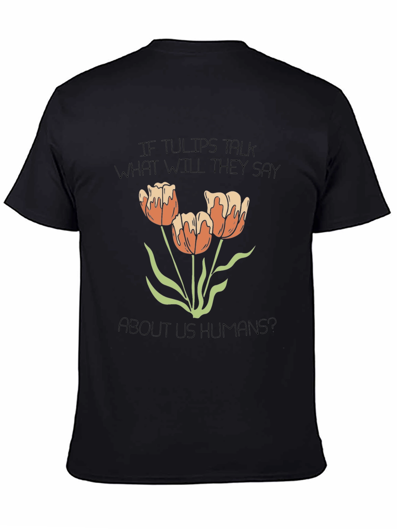 Tulips Talk Graphic Tee - Black Cotton Blend