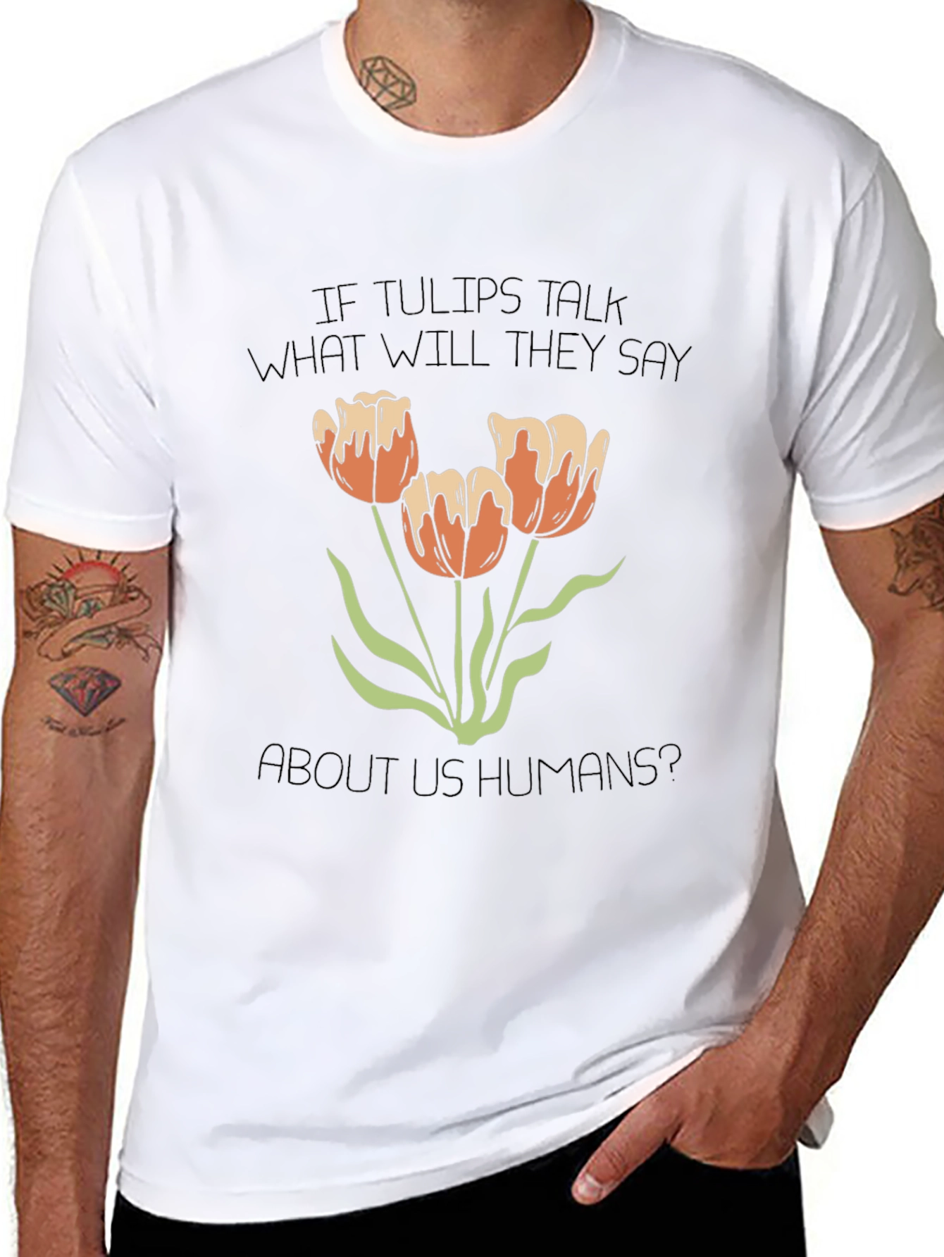 Tulips Talk Graphic Tee - Black Cotton Blend