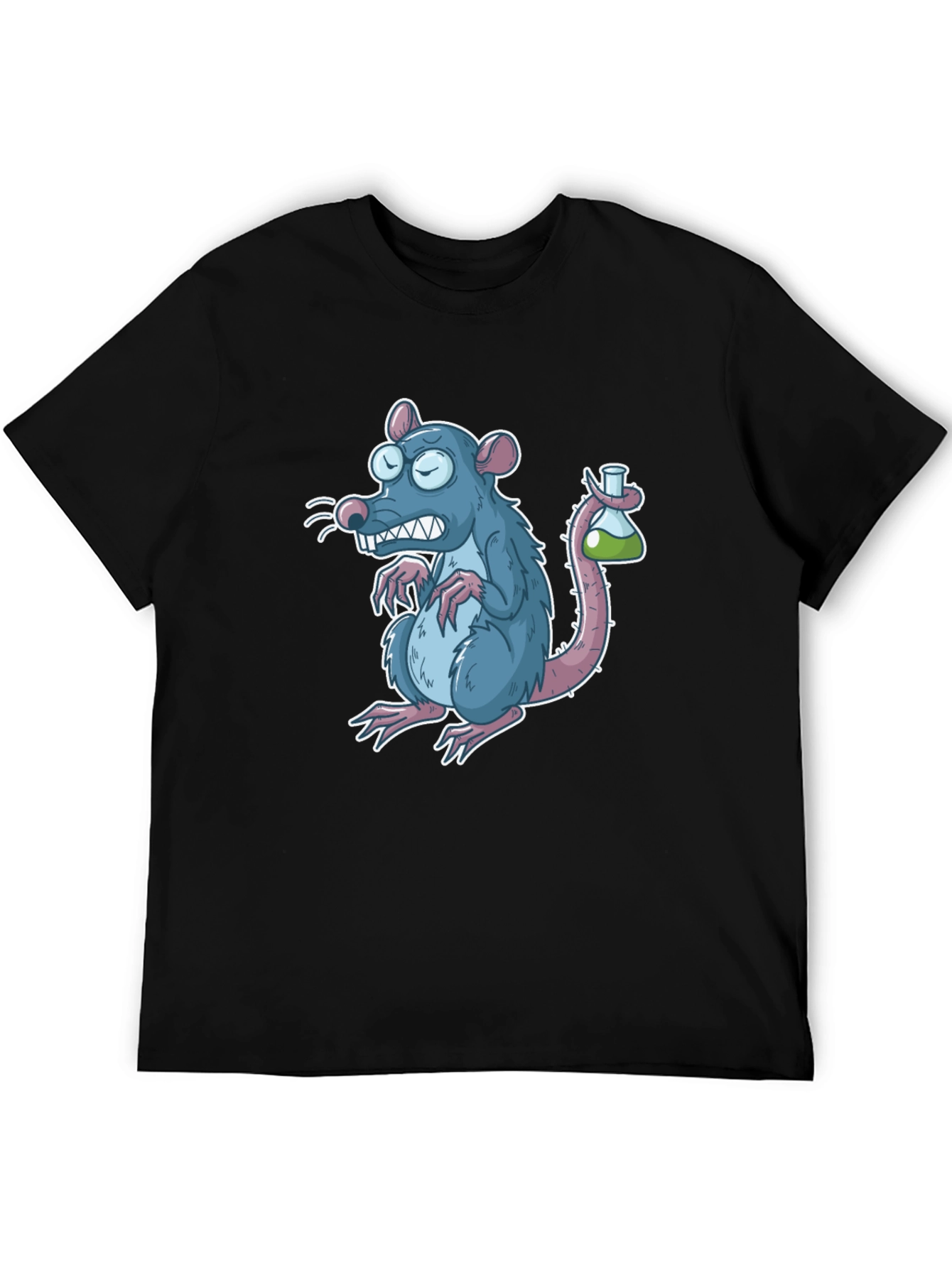 Cartoon Rat with Test Tube Black T-Shirt