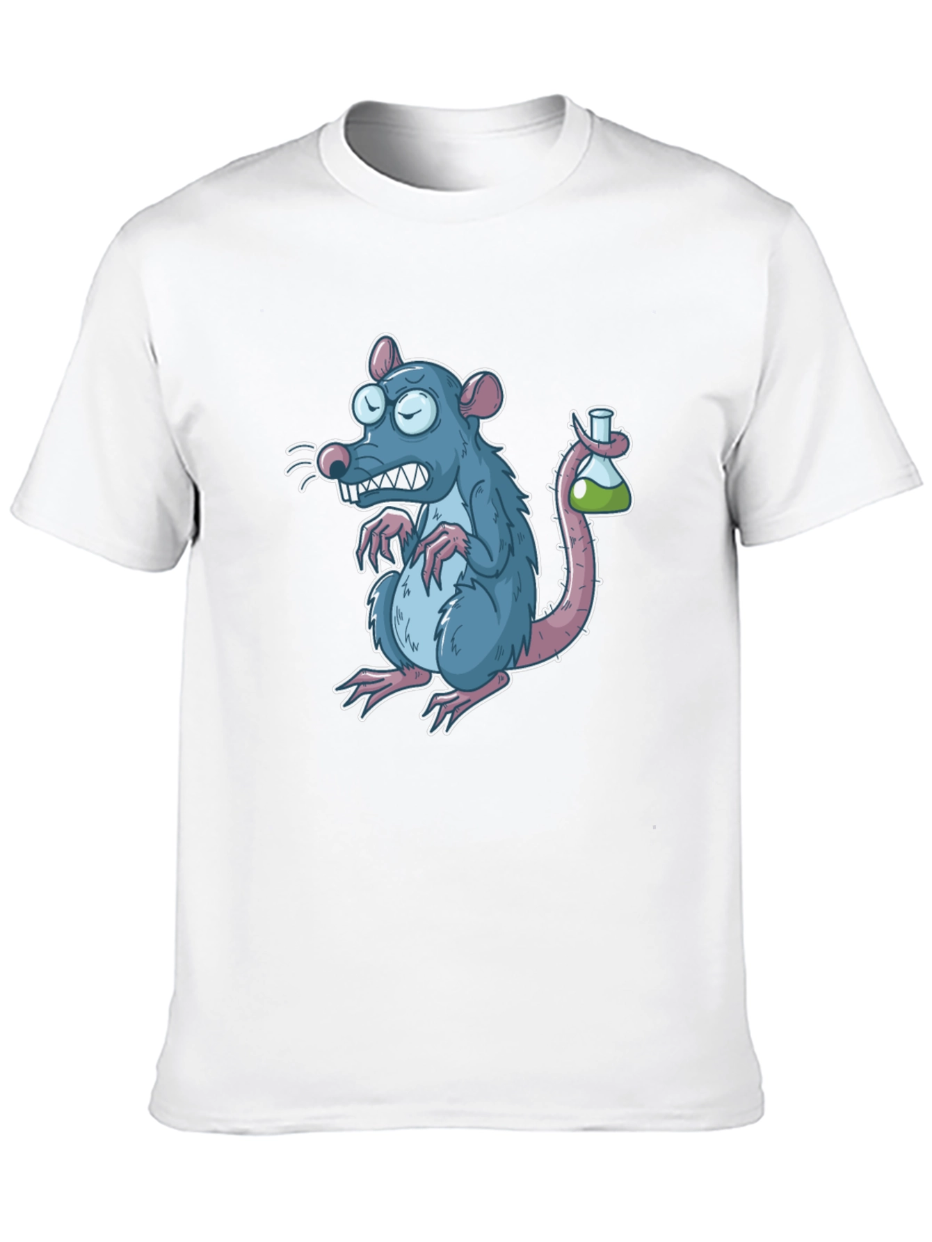 Cartoon Rat with Test Tube Black T-Shirt