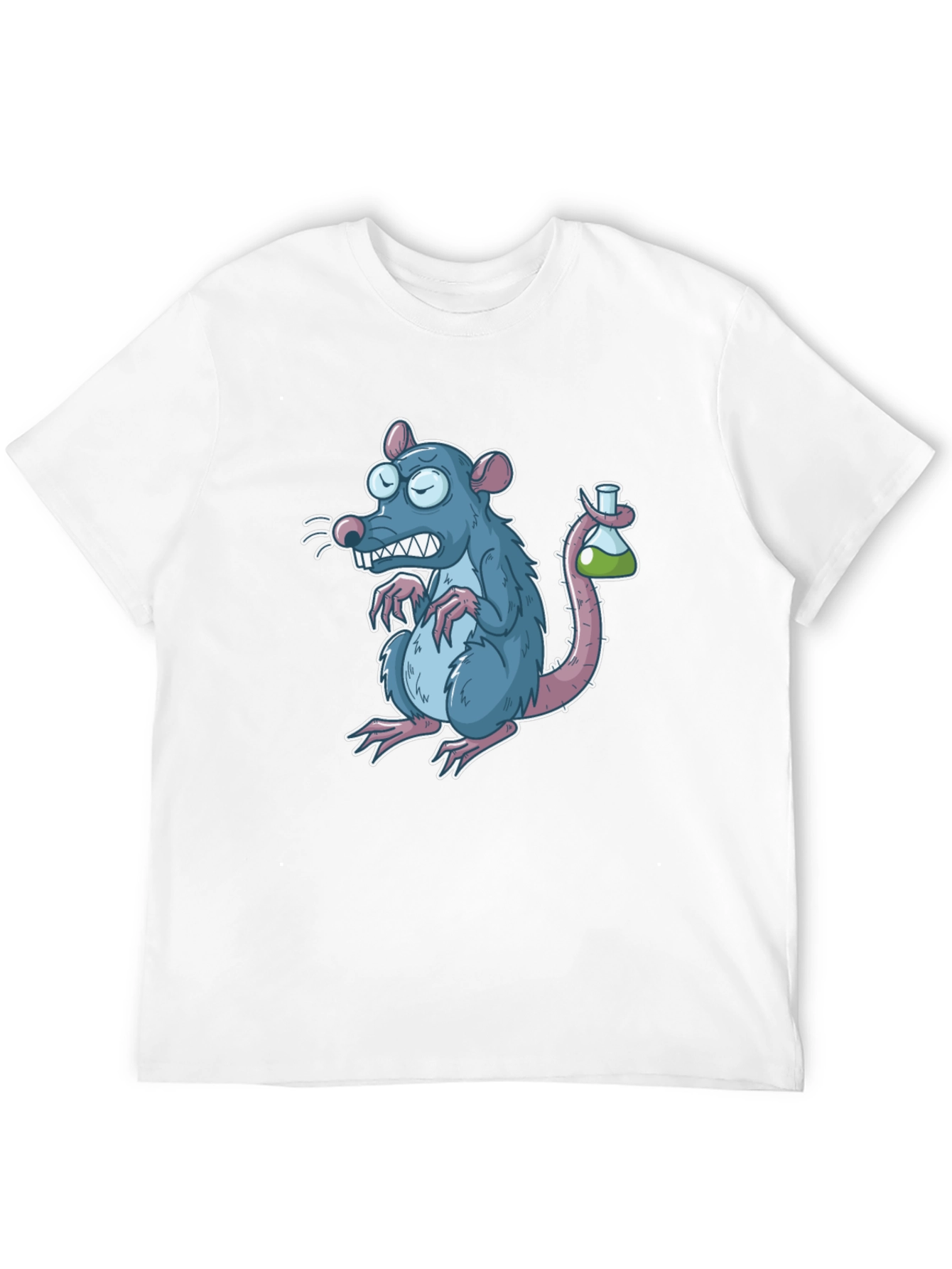 Cartoon Rat with Test Tube Black T-Shirt