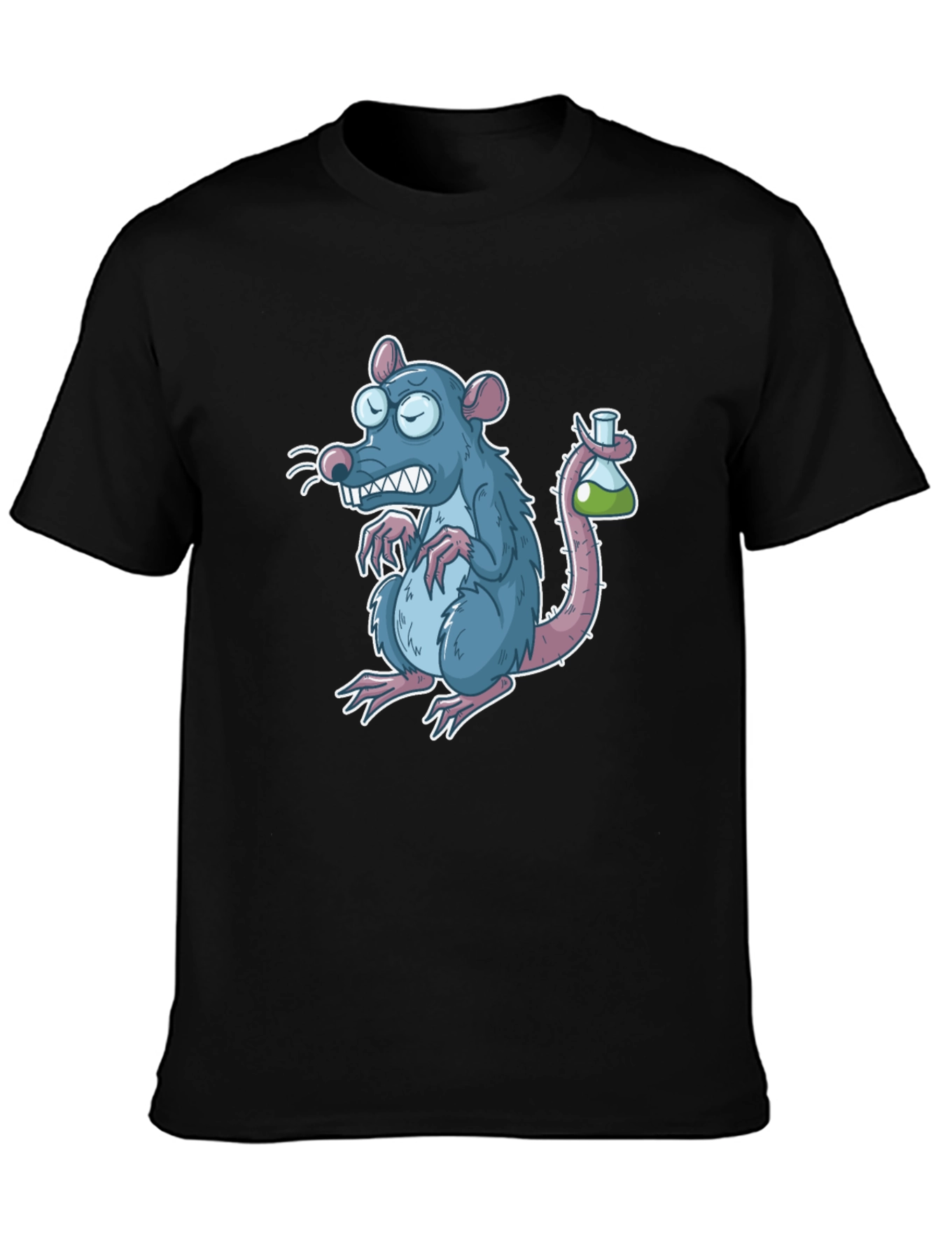 Cartoon Rat with Test Tube Black T-Shirt