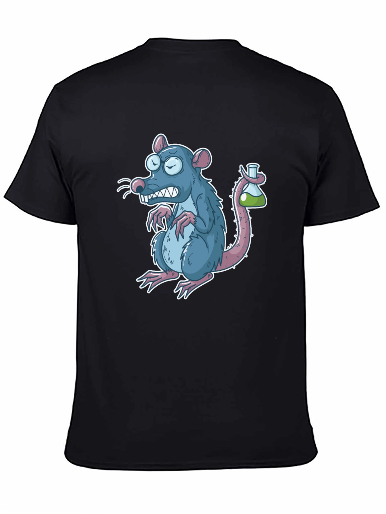 Cartoon Rat with Test Tube Black T-Shirt