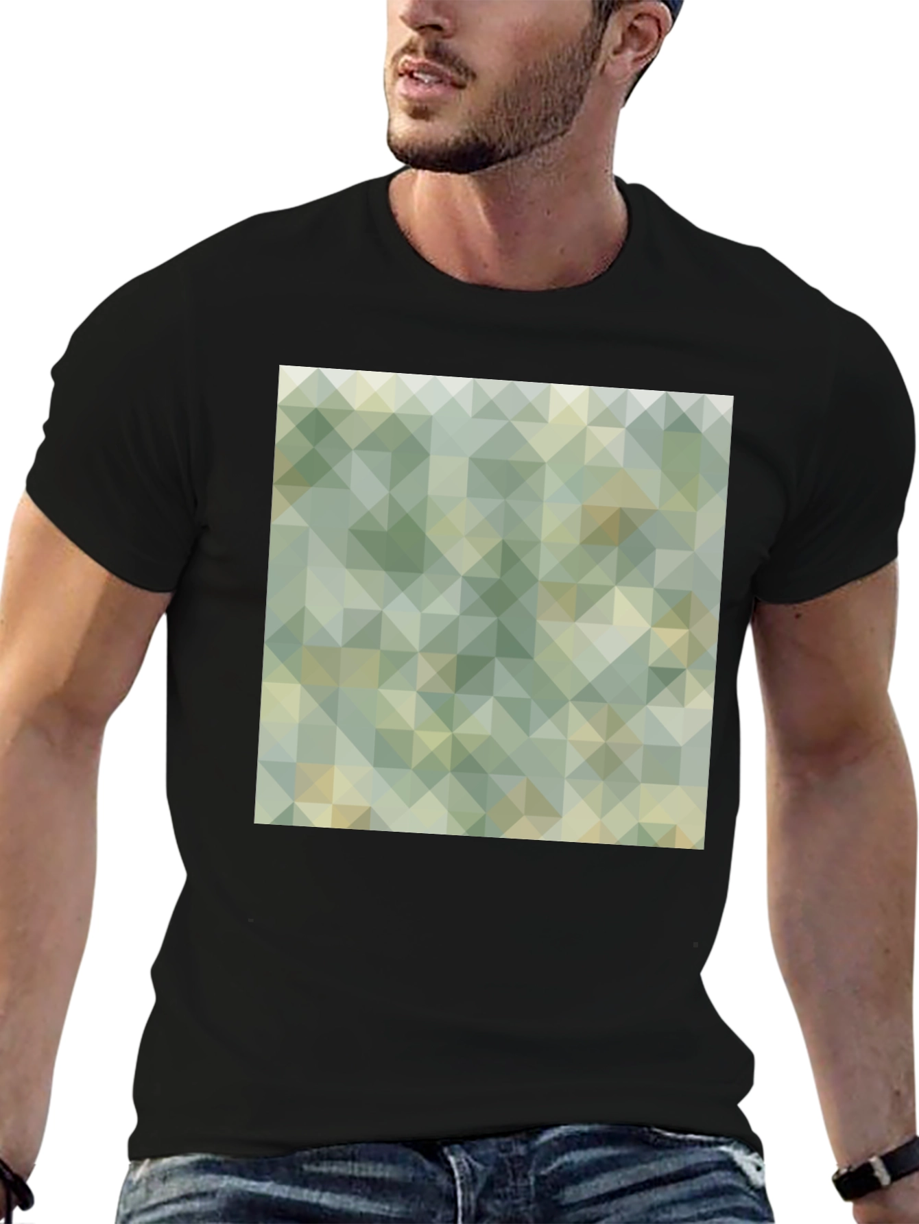 Geometric Triangle Pattern Black T-Shirt