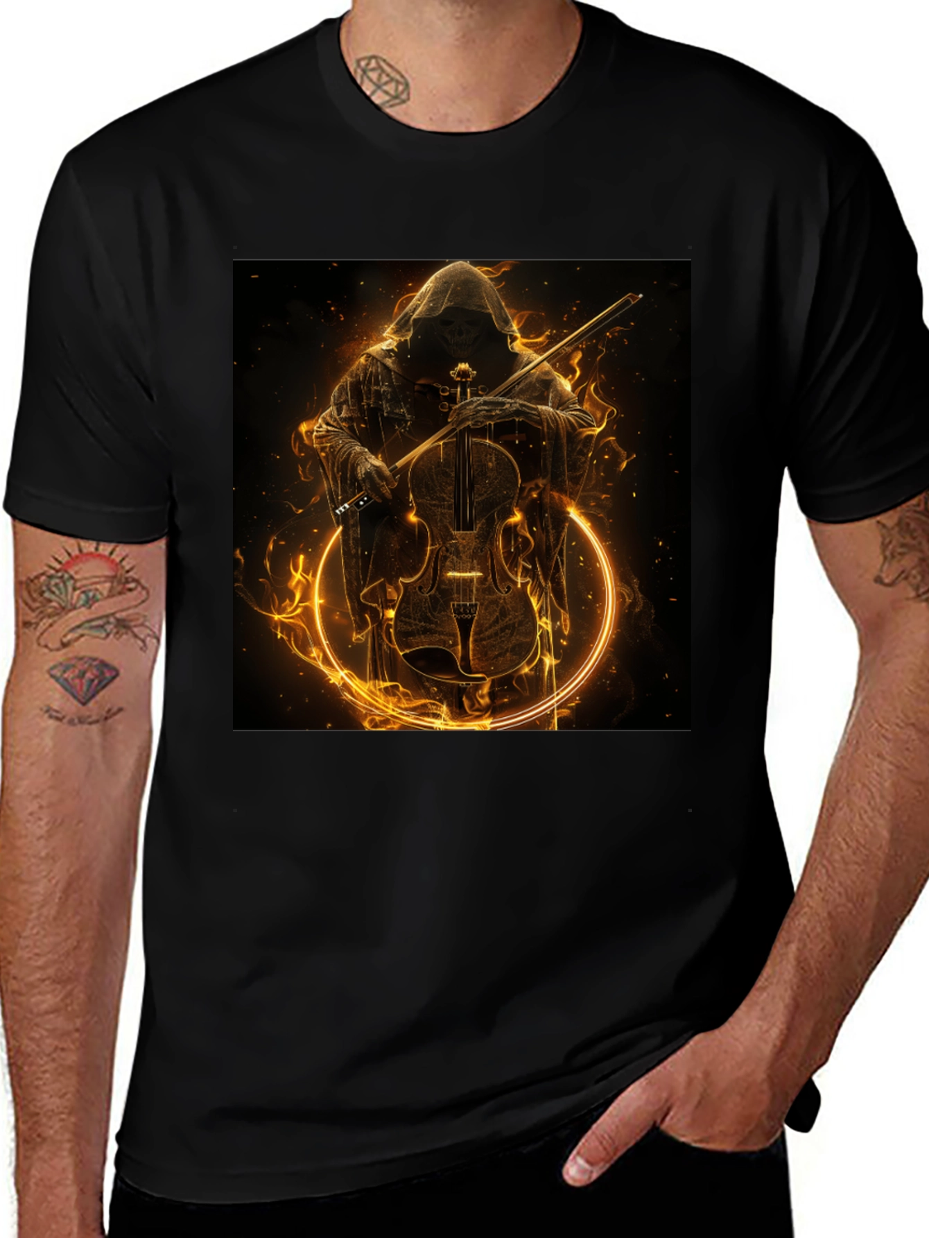 Grim Reaper Violinist Graphic T-Shirt
