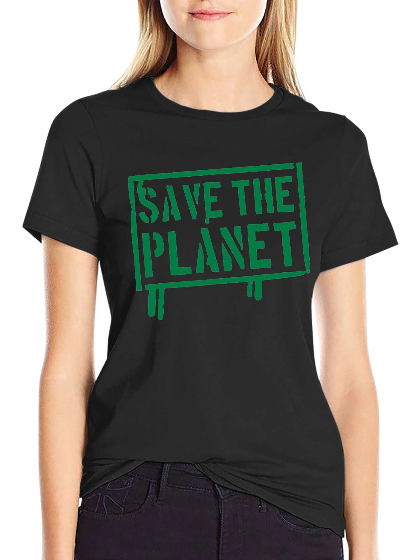 Save the Planet Graphic Print Black T-Shirt
