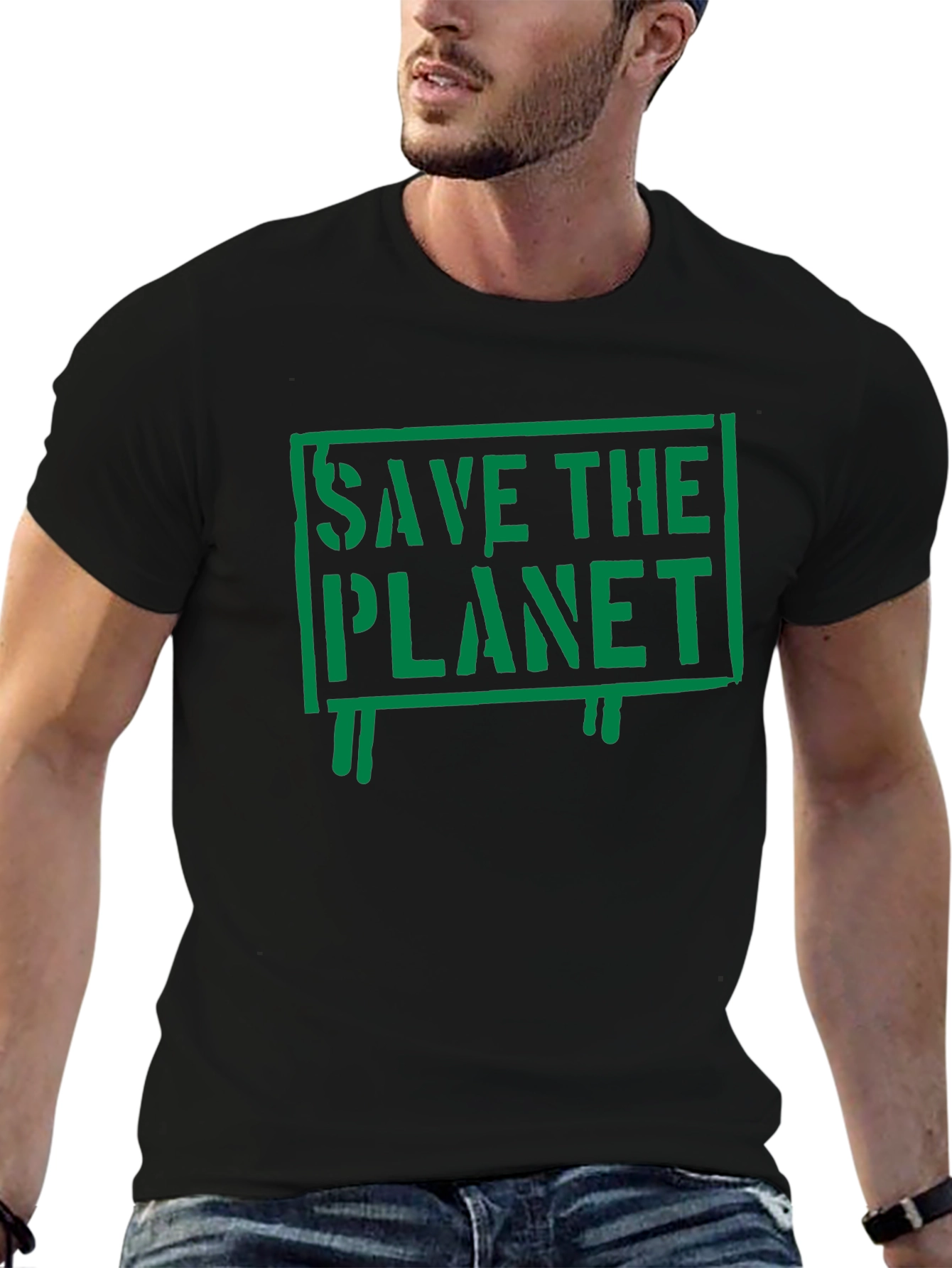Save the Planet Graphic Print Black T-Shirt