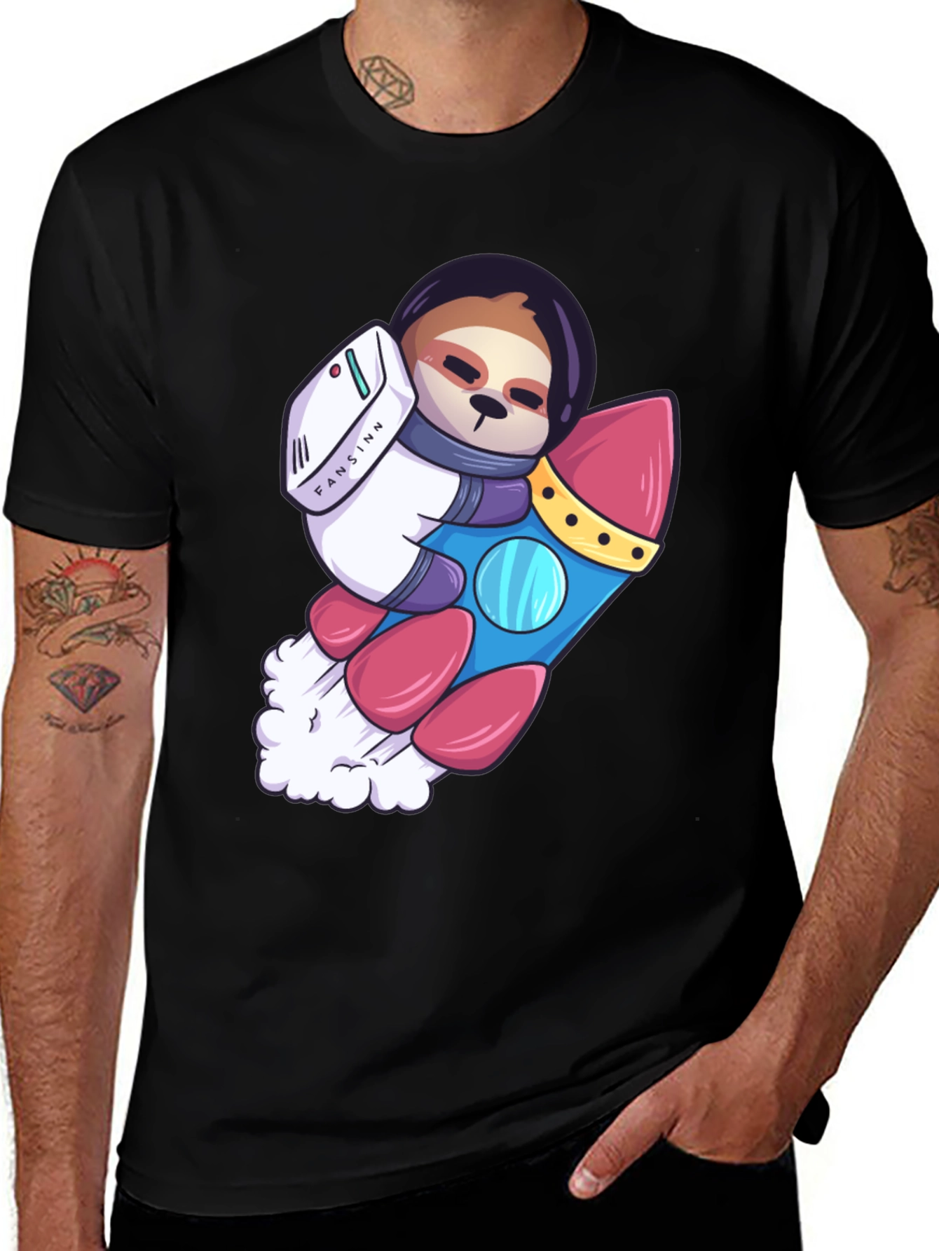 Sloth Astronaut Graphic Tee - Black