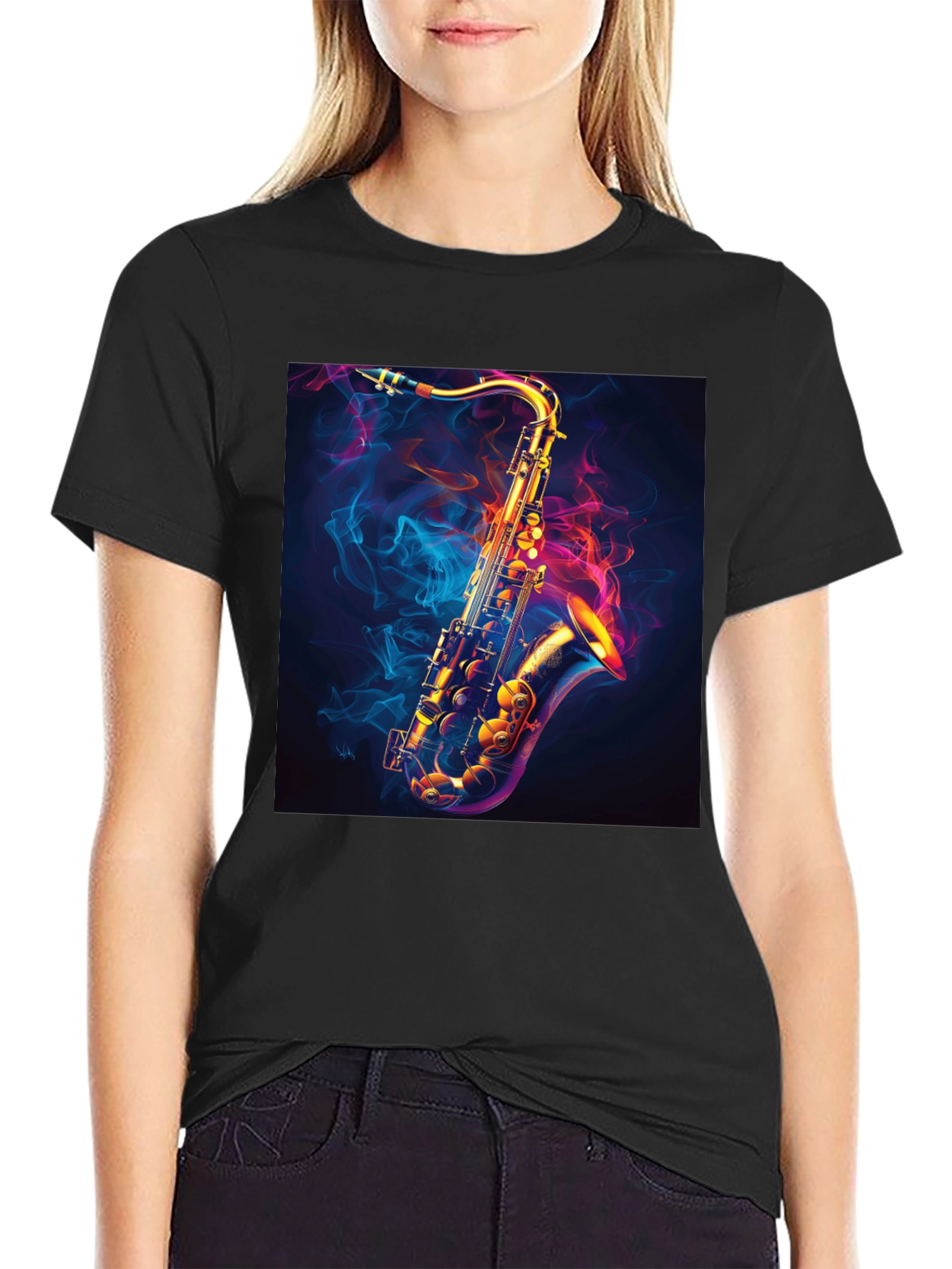 Saxophone Graphic Black T-Shirt - Cool Musical Tee
