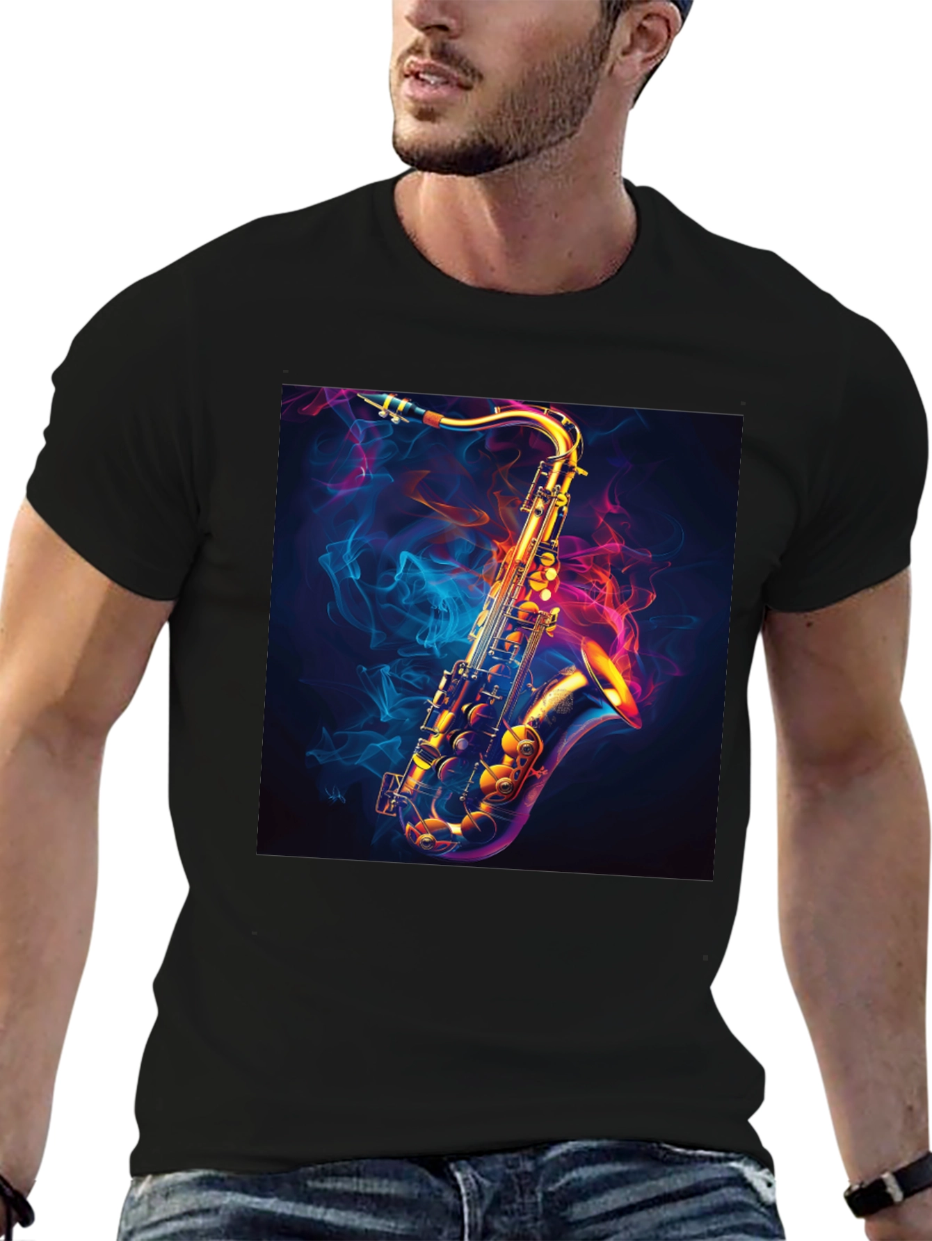 Saxophone Graphic Black T-Shirt - Cool Musical Tee