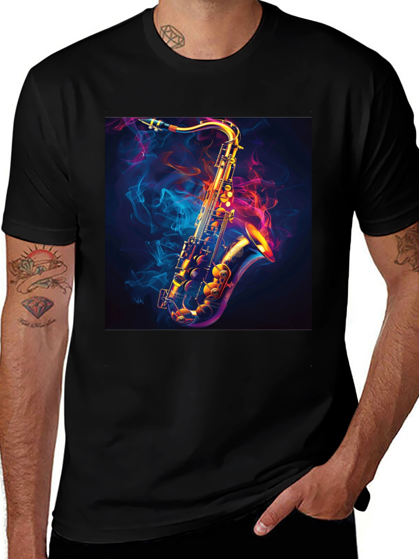 Saxophone Graphic Black T-Shirt - Cool Musical Tee