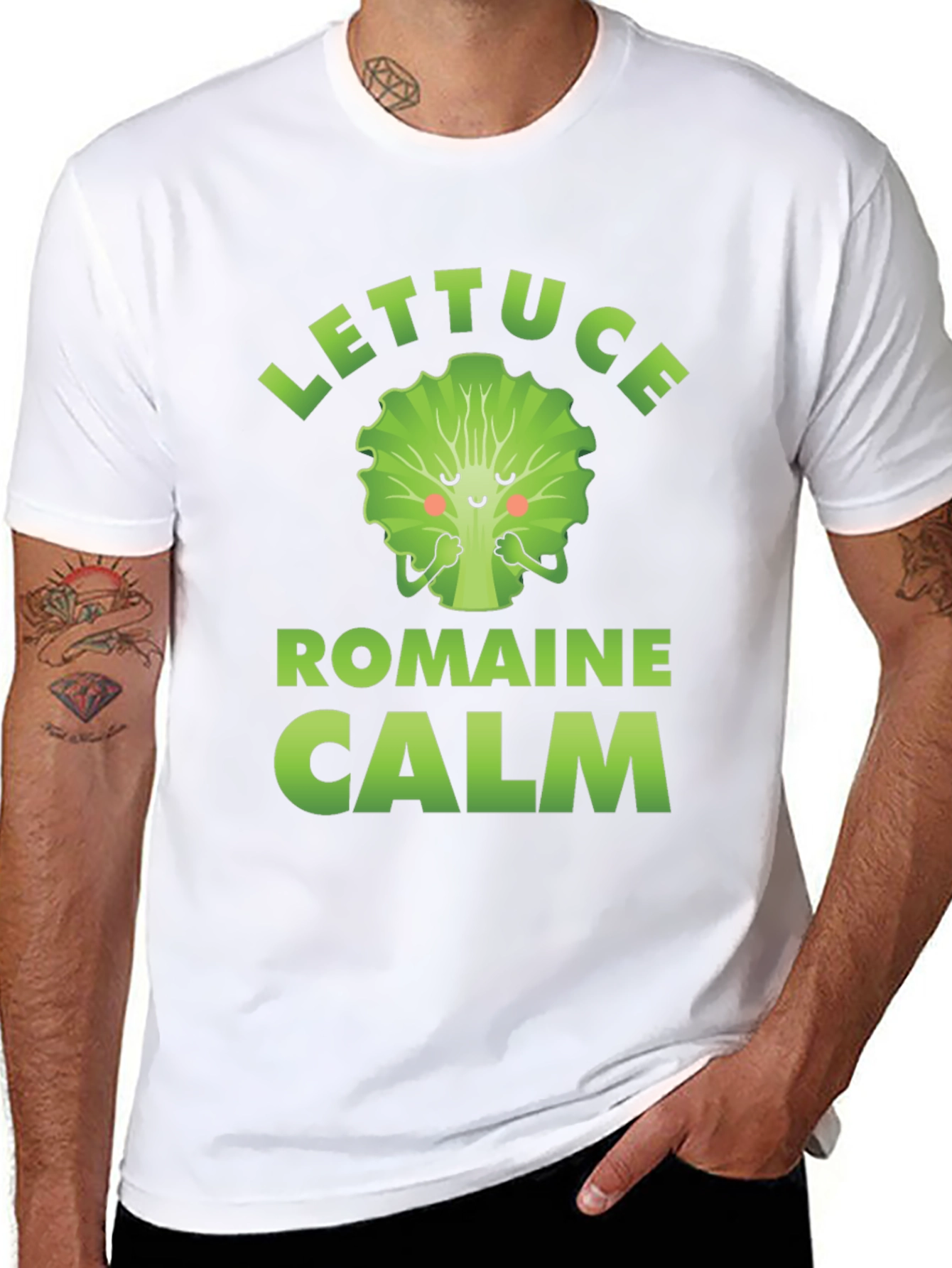 Lettuce Romaine Calm T-Shirt Funny Vegan Tee