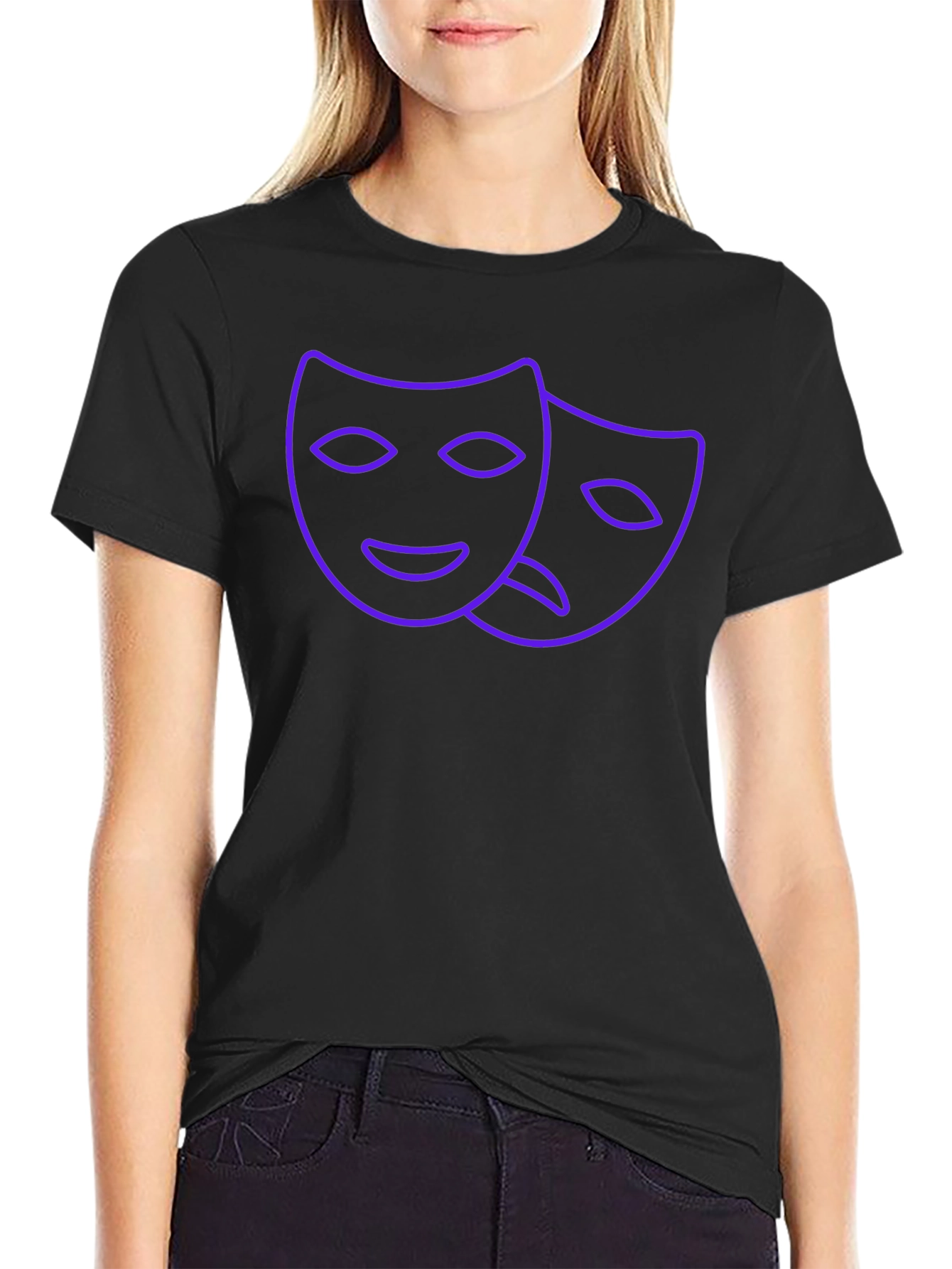 Drama Masks Graphic Tee - Black Crew Neck T-Shirt