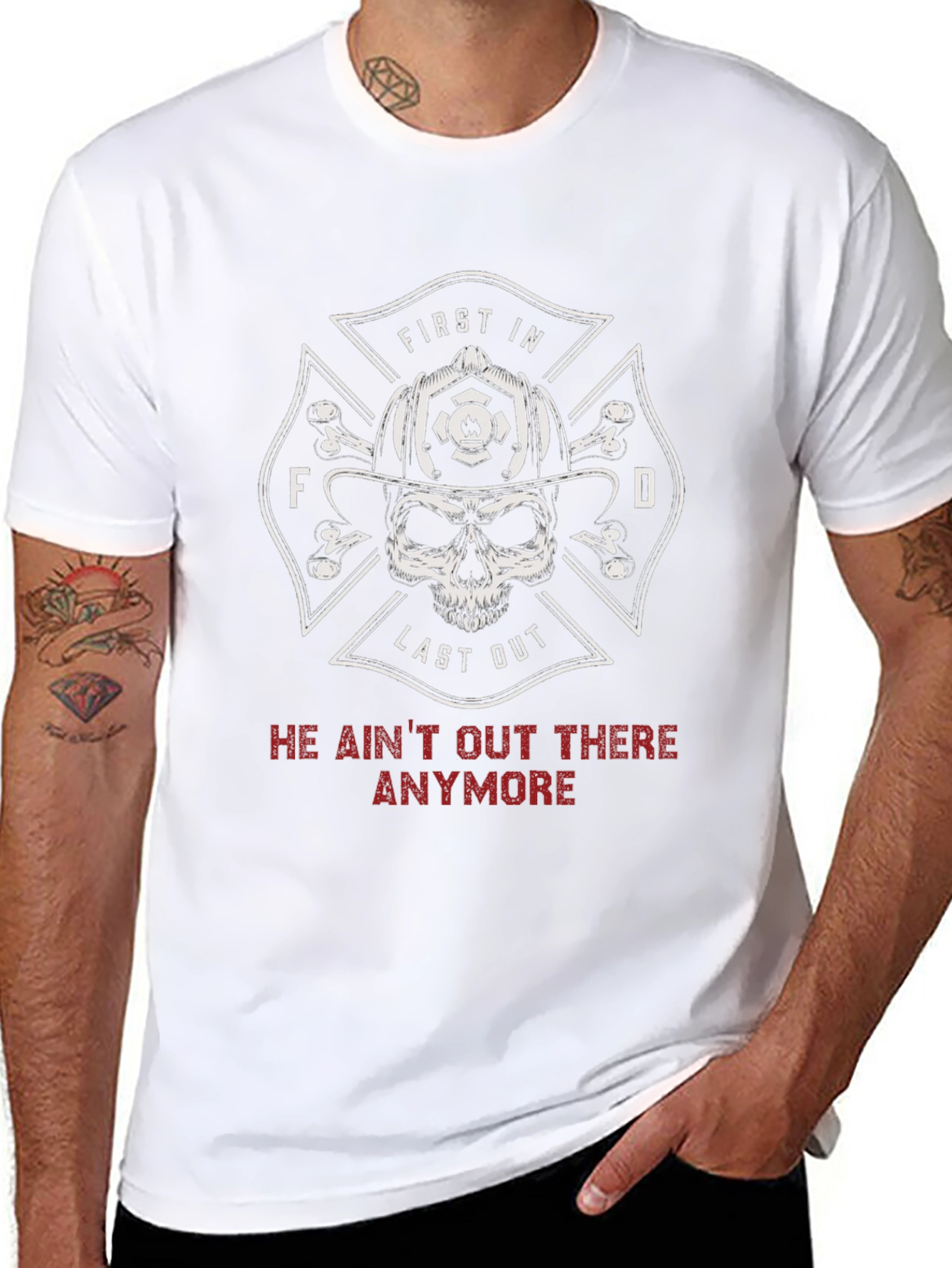 Firefighter Skull T-Shirt - First In Last Out Design