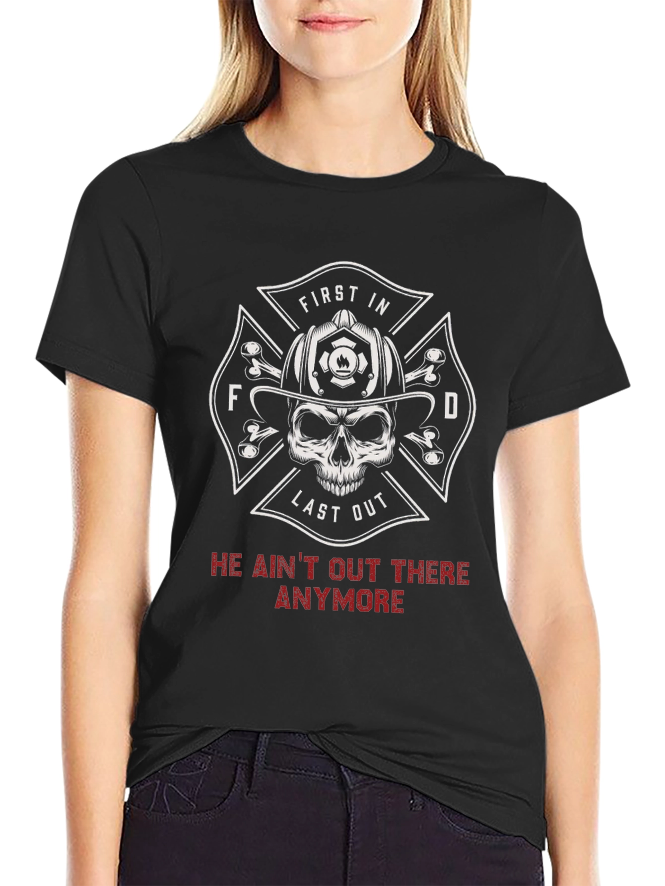 Firefighter Skull T-Shirt - First In Last Out Design