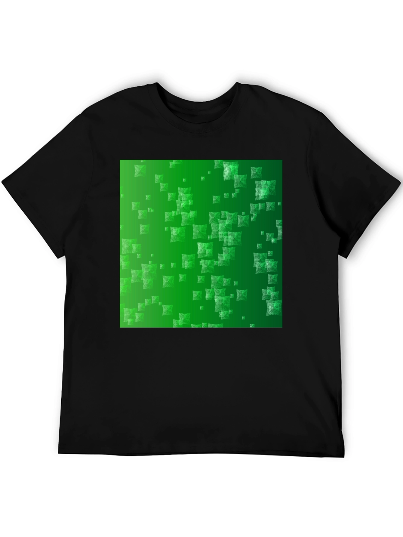 Stylish Black Tee with Green Square Design