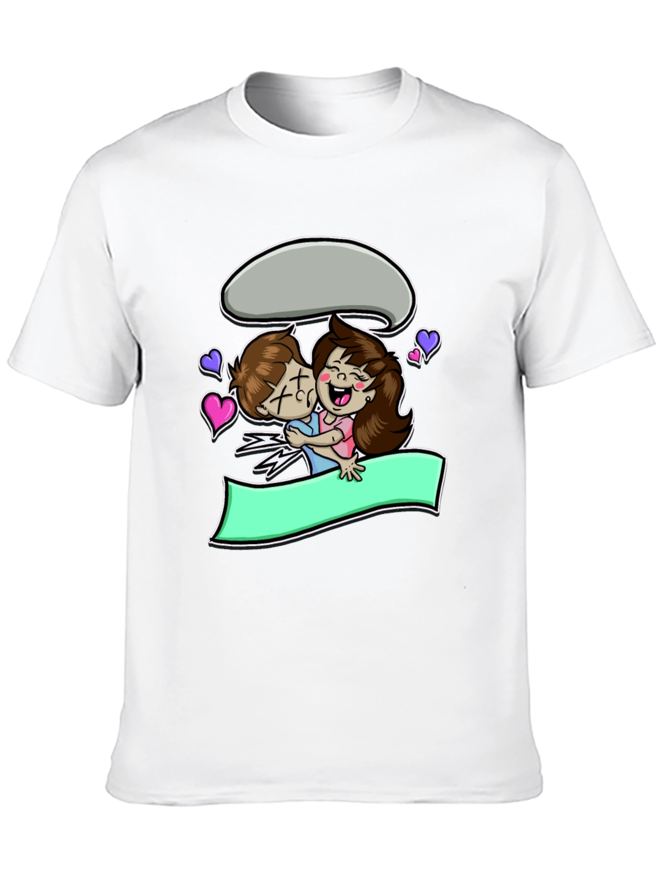 Cartoon Couple Hug Black T-Shirt