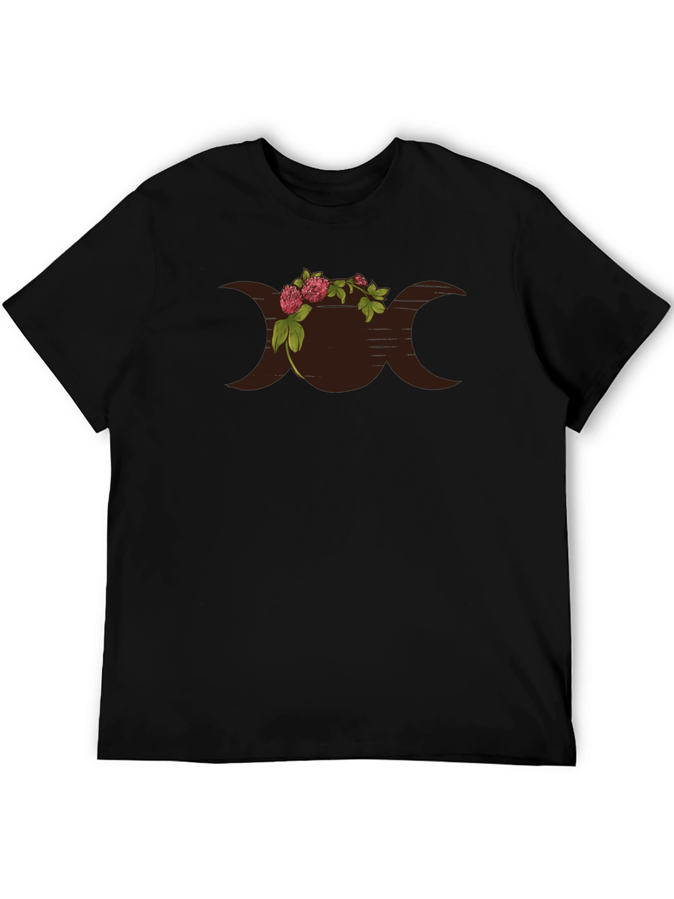 Floral Triple Moon Goddess Black T-Shirt
