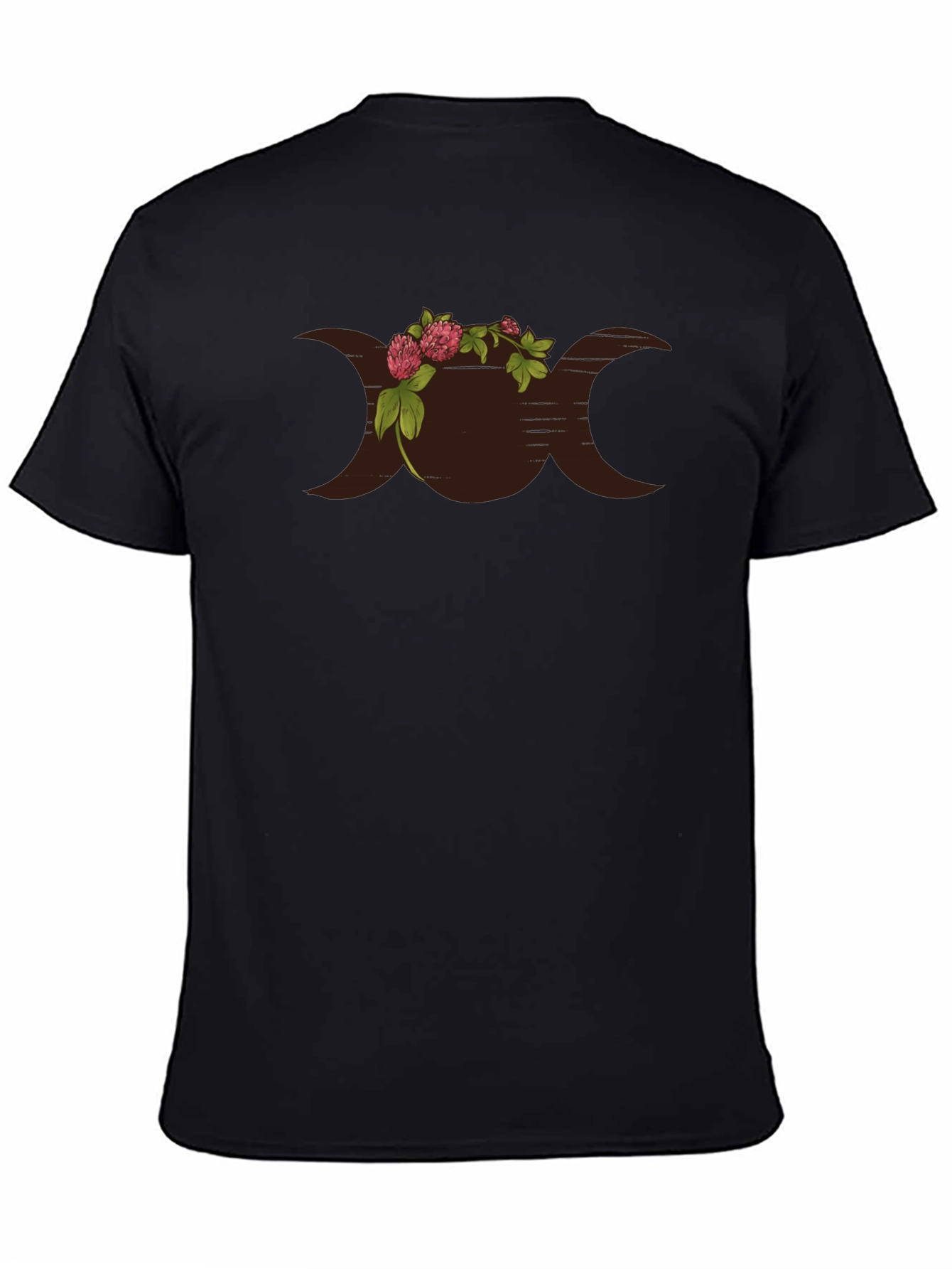 Floral Triple Moon Goddess Black T-Shirt