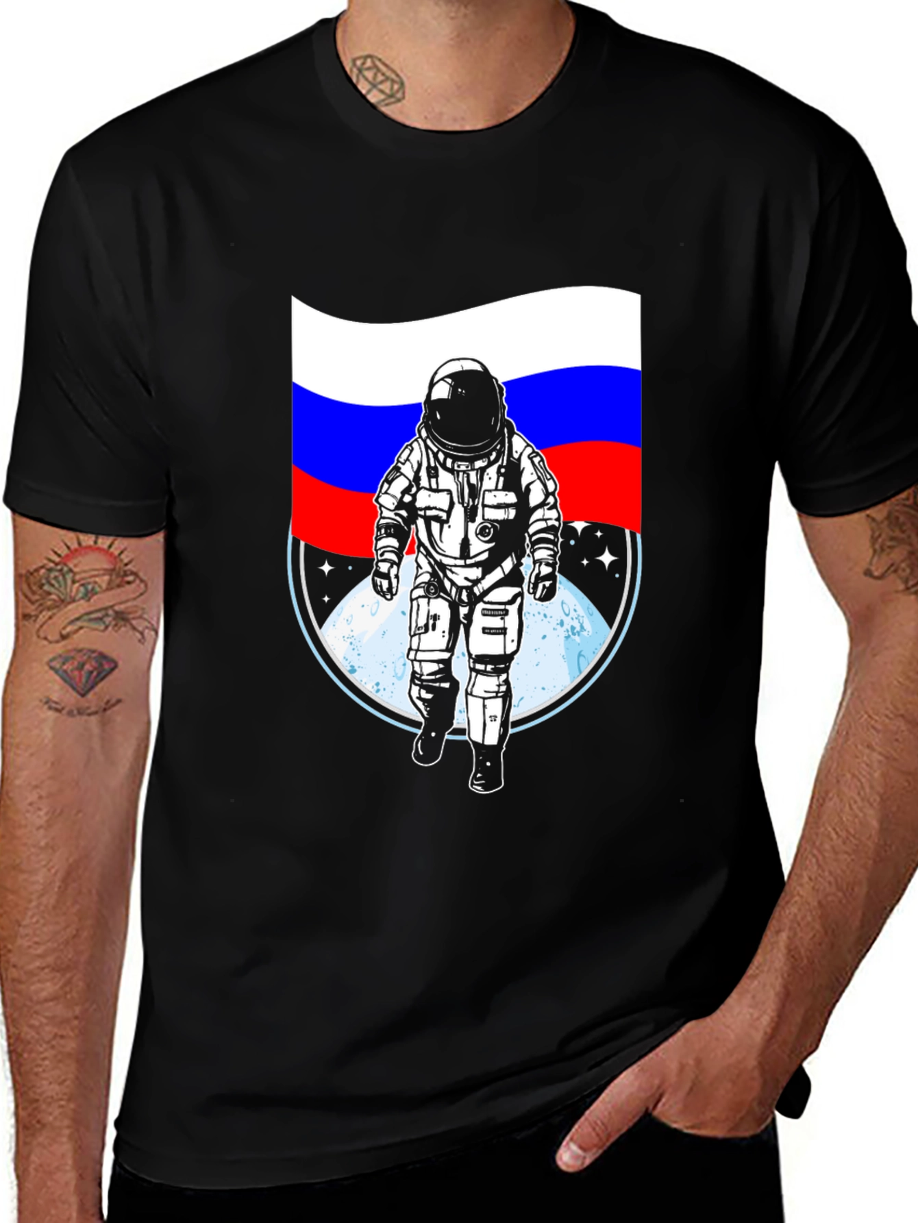Russian Flag Astronaut T-Shirt - Space Adventure Tee