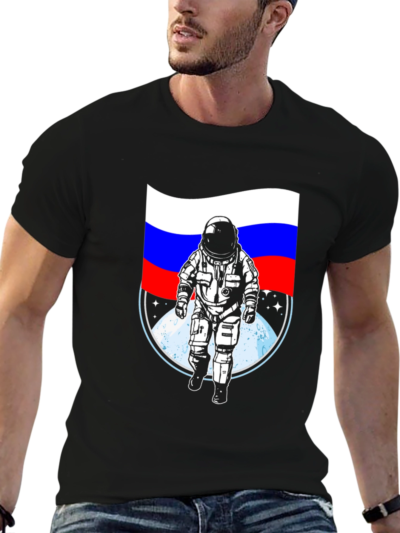 Russian Flag Astronaut T-Shirt - Space Adventure Tee