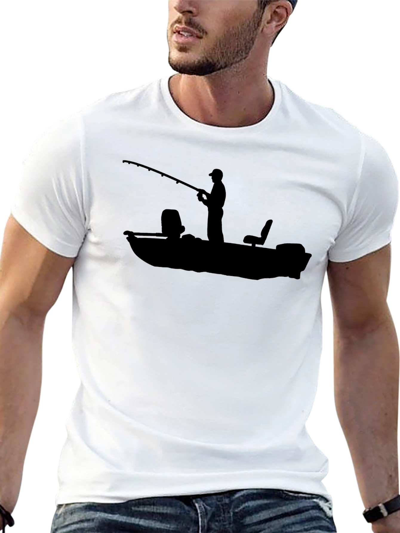 Fishing Boat Graphic Tee - Black Cotton T-Shirt