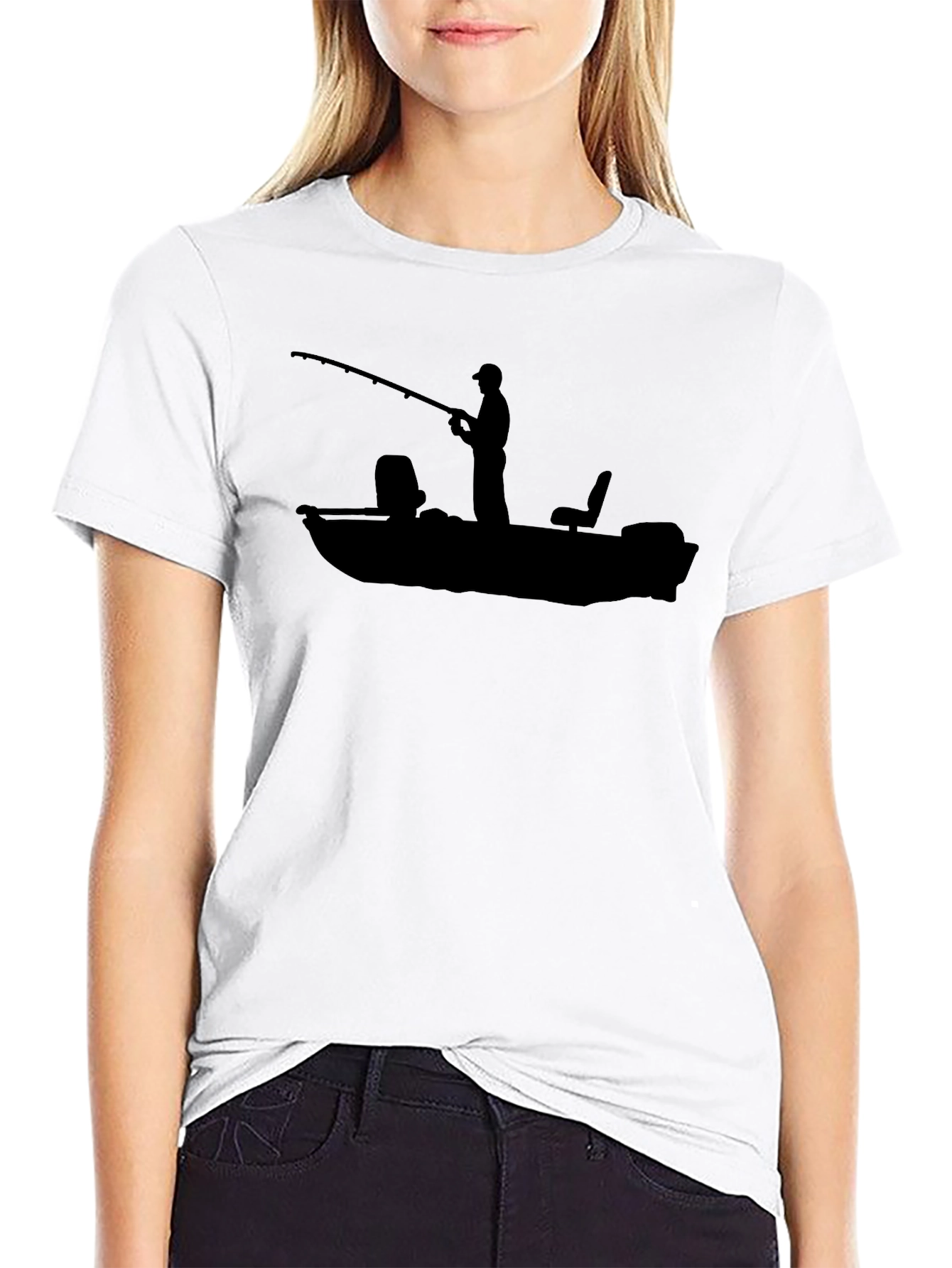 Fishing Boat Graphic Tee - Black Cotton T-Shirt
