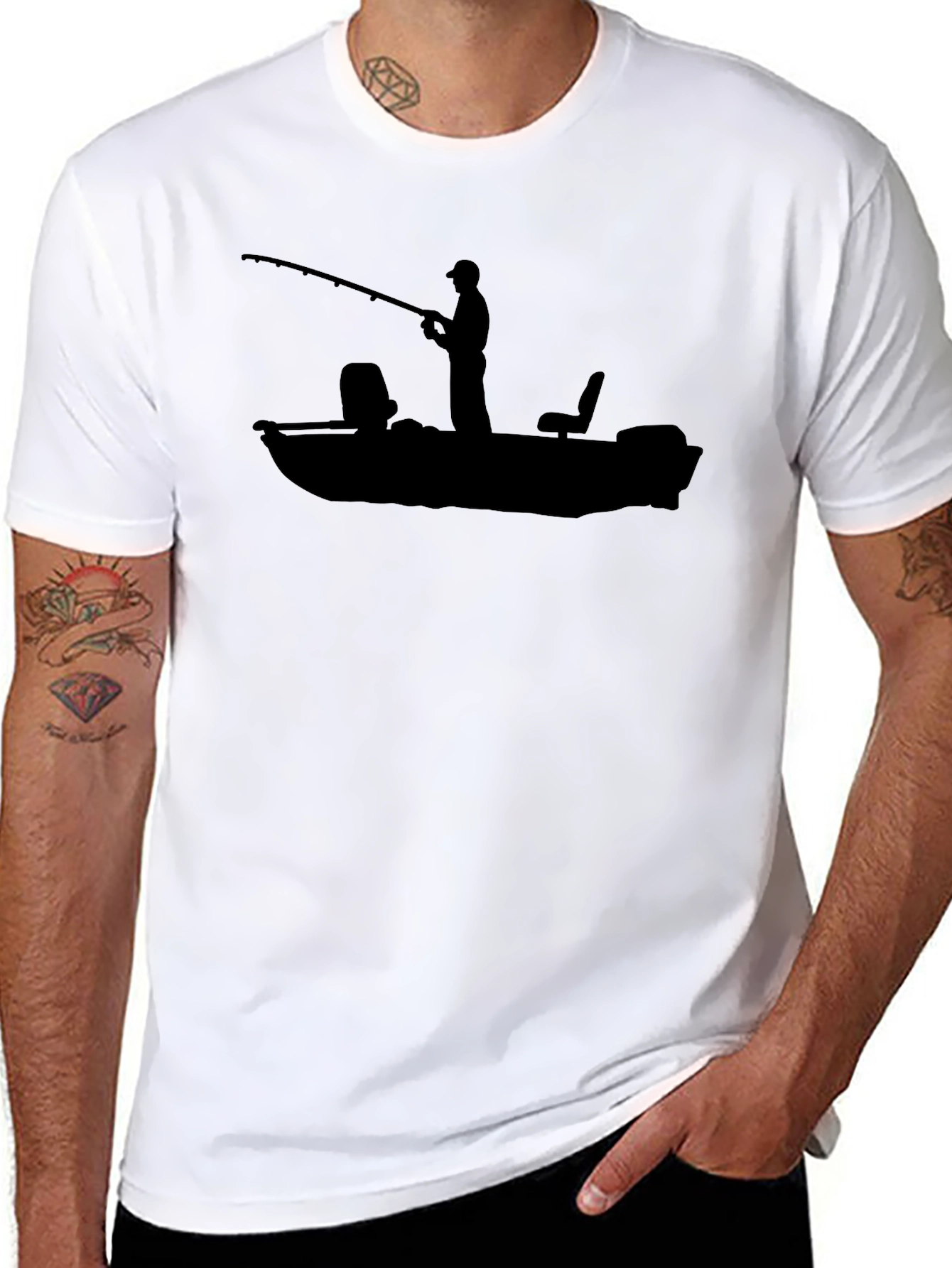Fishing Boat Graphic Tee - Black Cotton T-Shirt