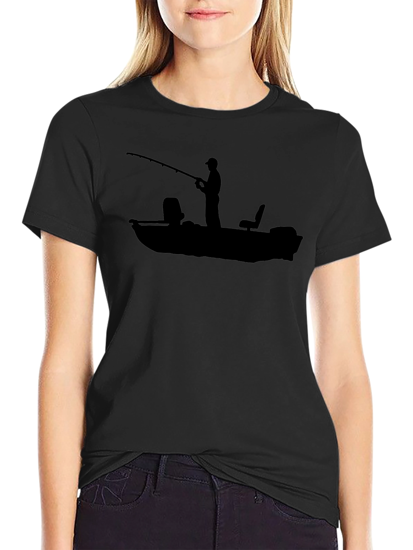 Fishing Boat Graphic Tee - Black Cotton T-Shirt