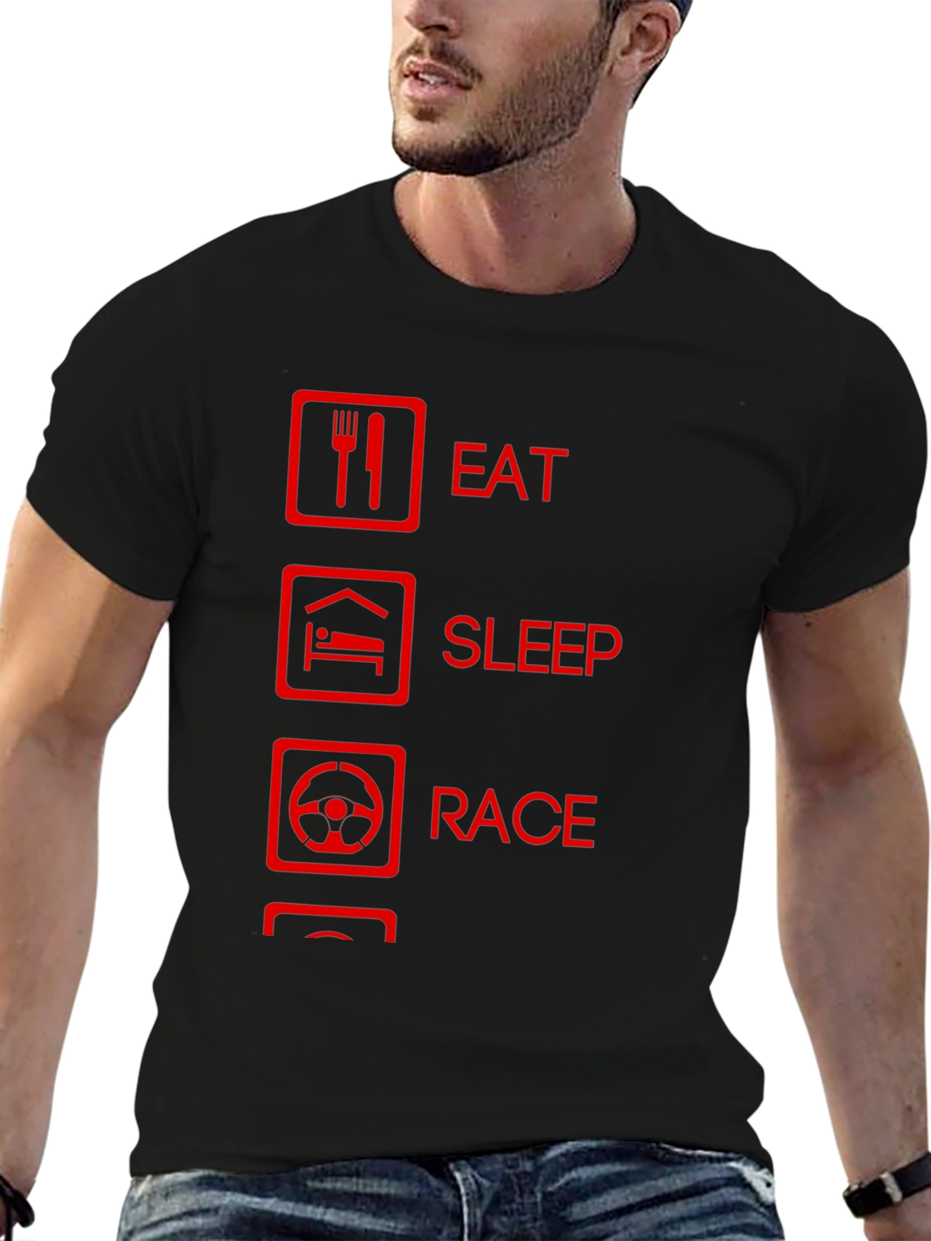 Eat Sleep Race Graphic Tee - Black Cotton T-Shirt