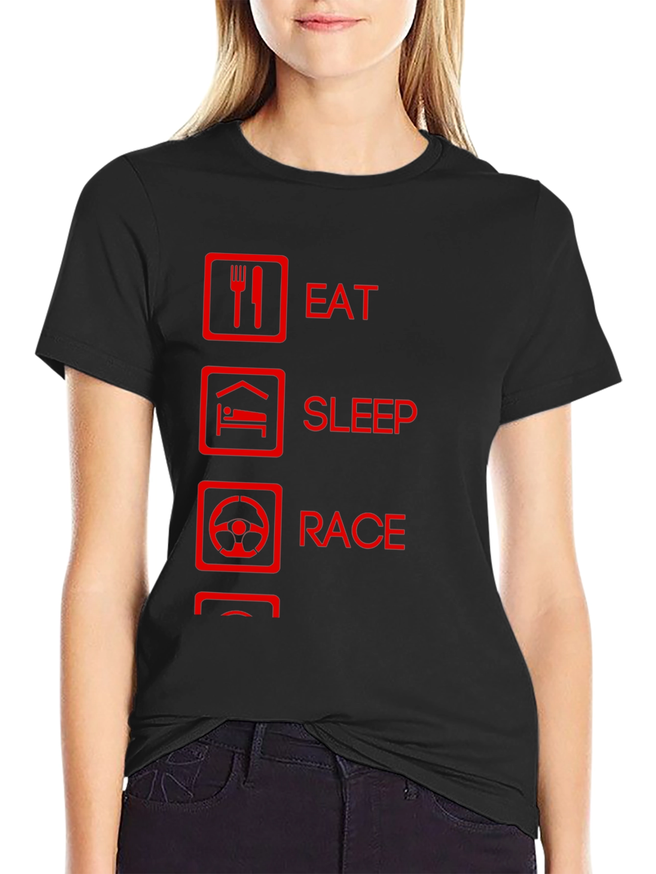 Eat Sleep Race Graphic Tee - Black Cotton T-Shirt