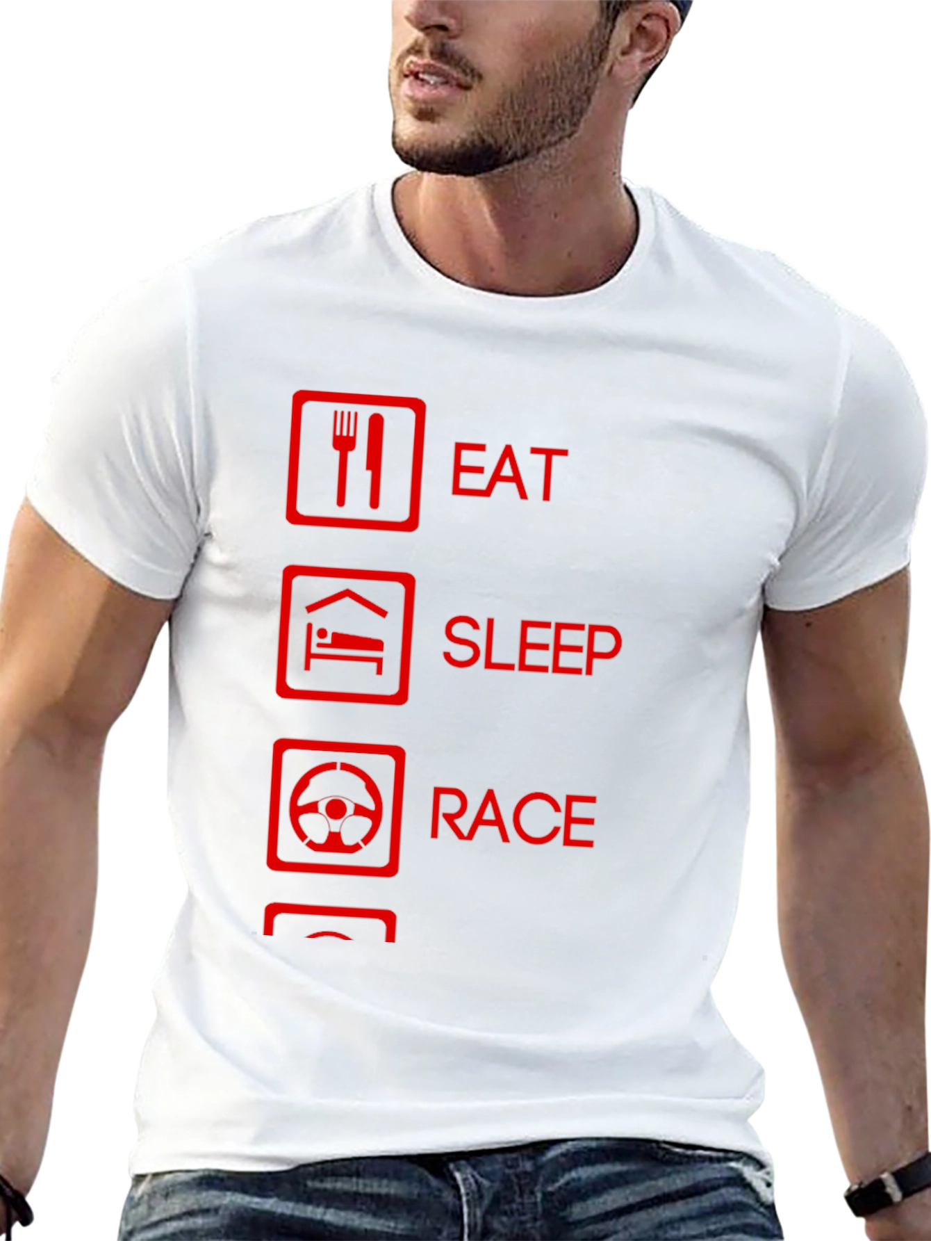 Eat Sleep Race Graphic Tee - Black Cotton T-Shirt