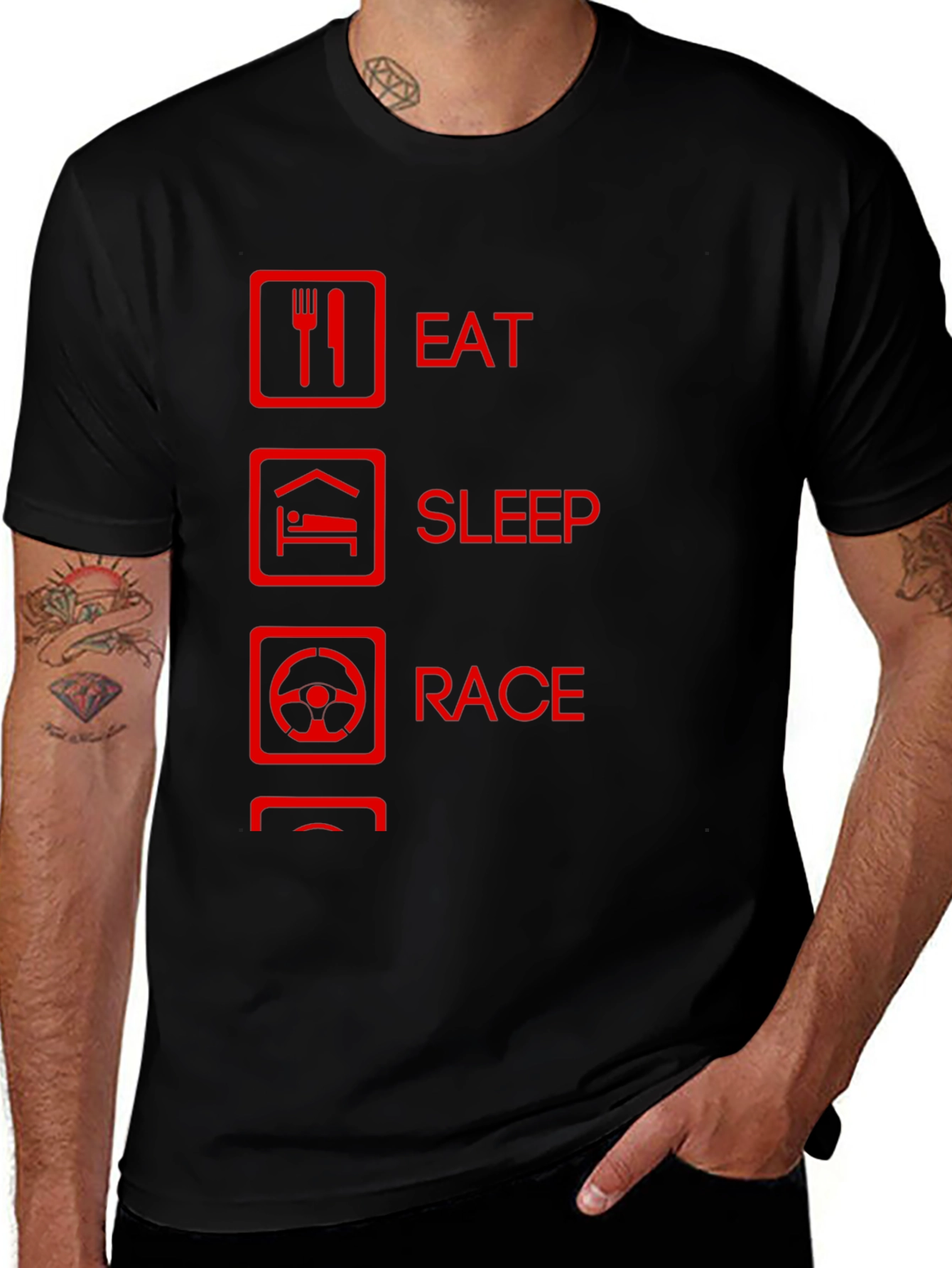 Eat Sleep Race Graphic Tee - Black Cotton T-Shirt