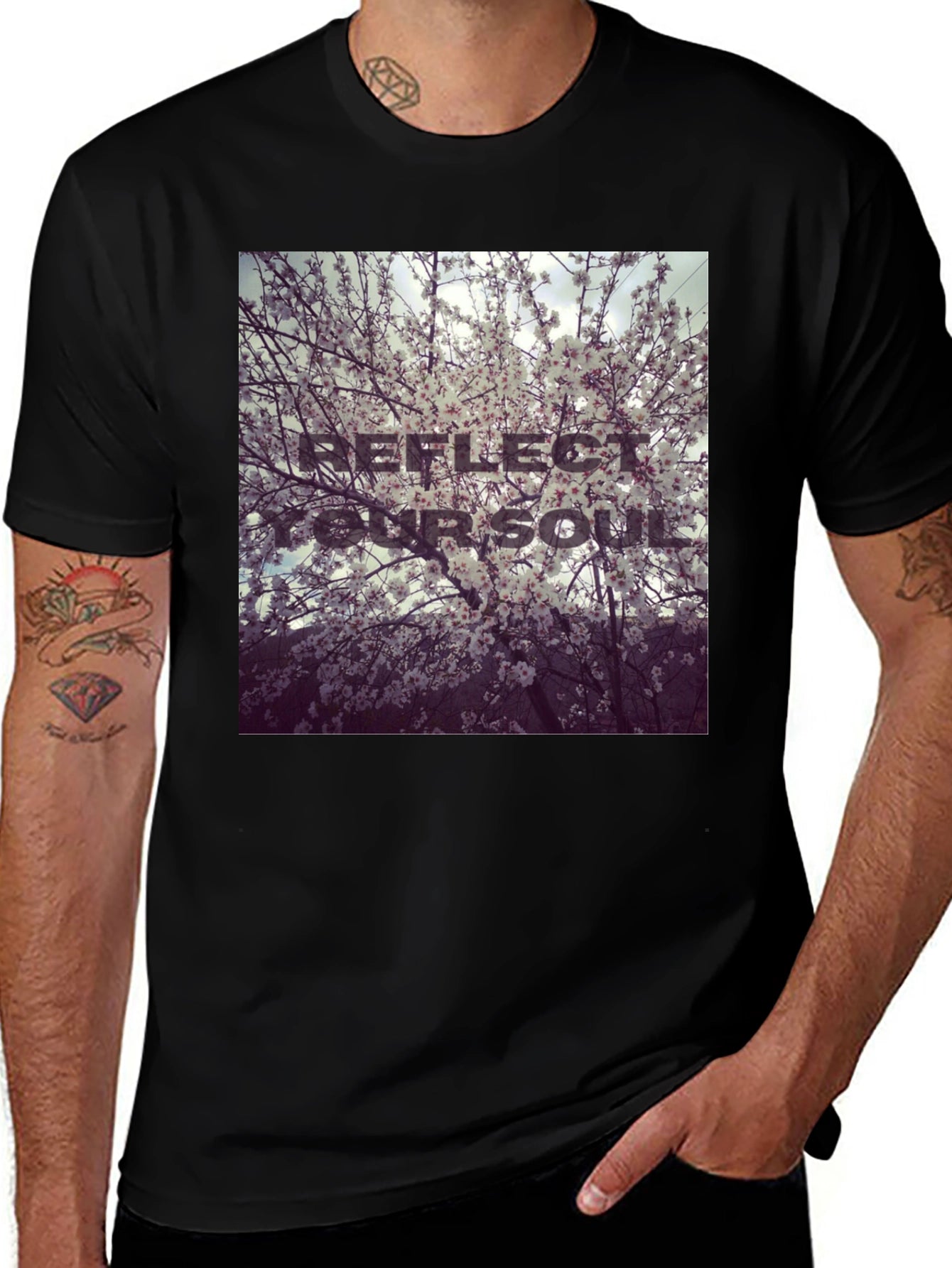 Reflect Your Soul Black T-Shirt Blossom Design