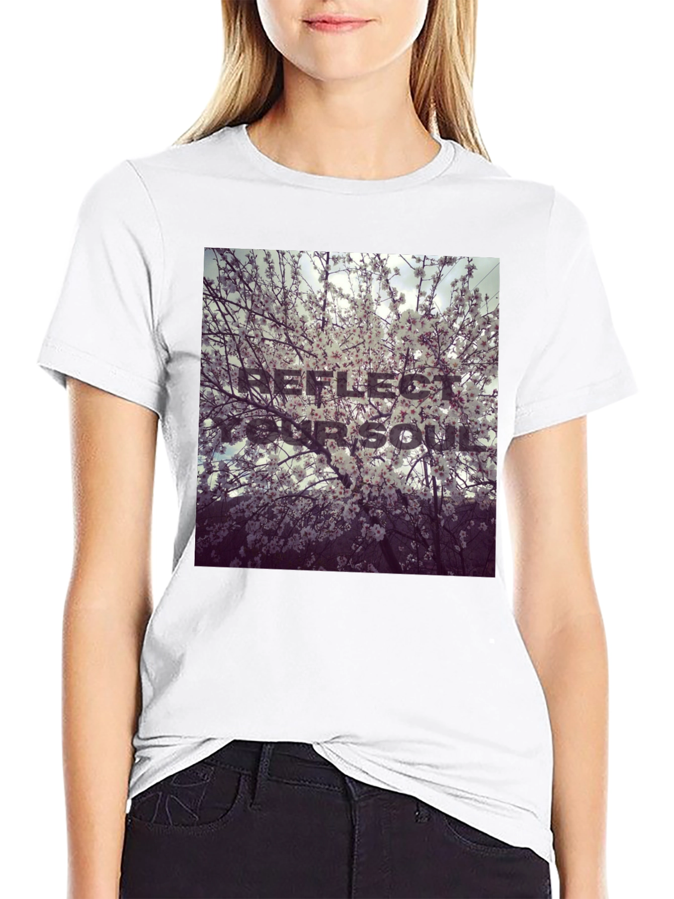 Reflect Your Soul Black T-Shirt Blossom Design