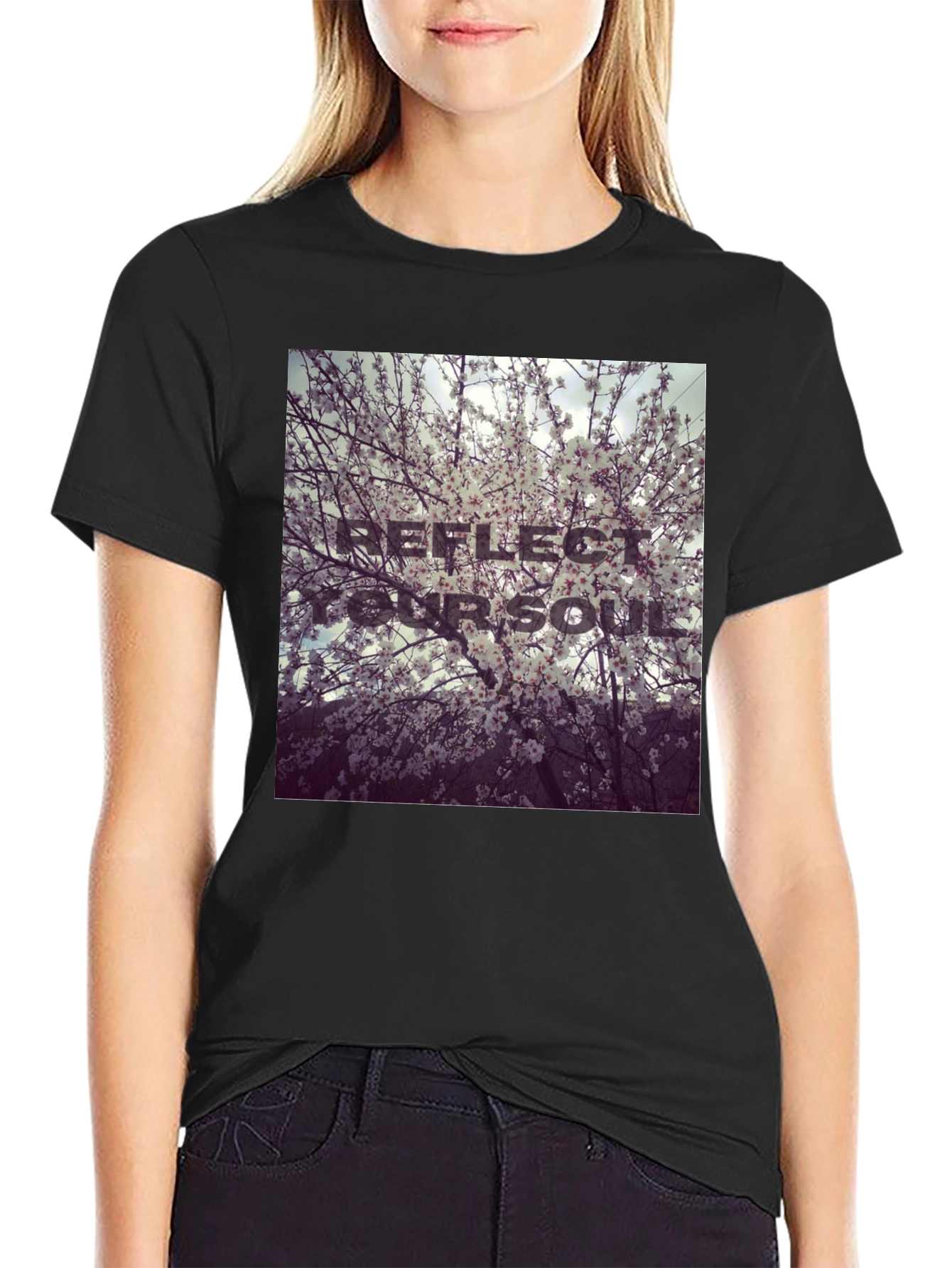 Reflect Your Soul Black T-Shirt Blossom Design