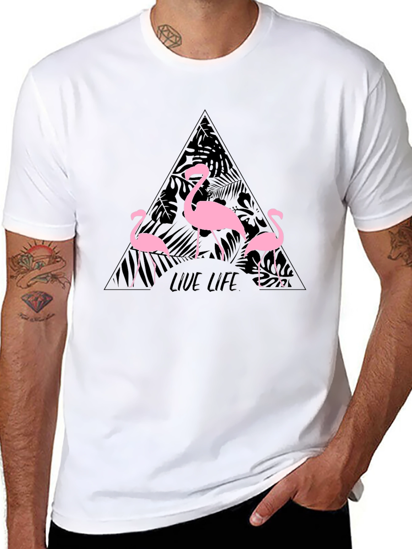 Flamingo Live Life Graphic Print Crew Neck T-Shirt