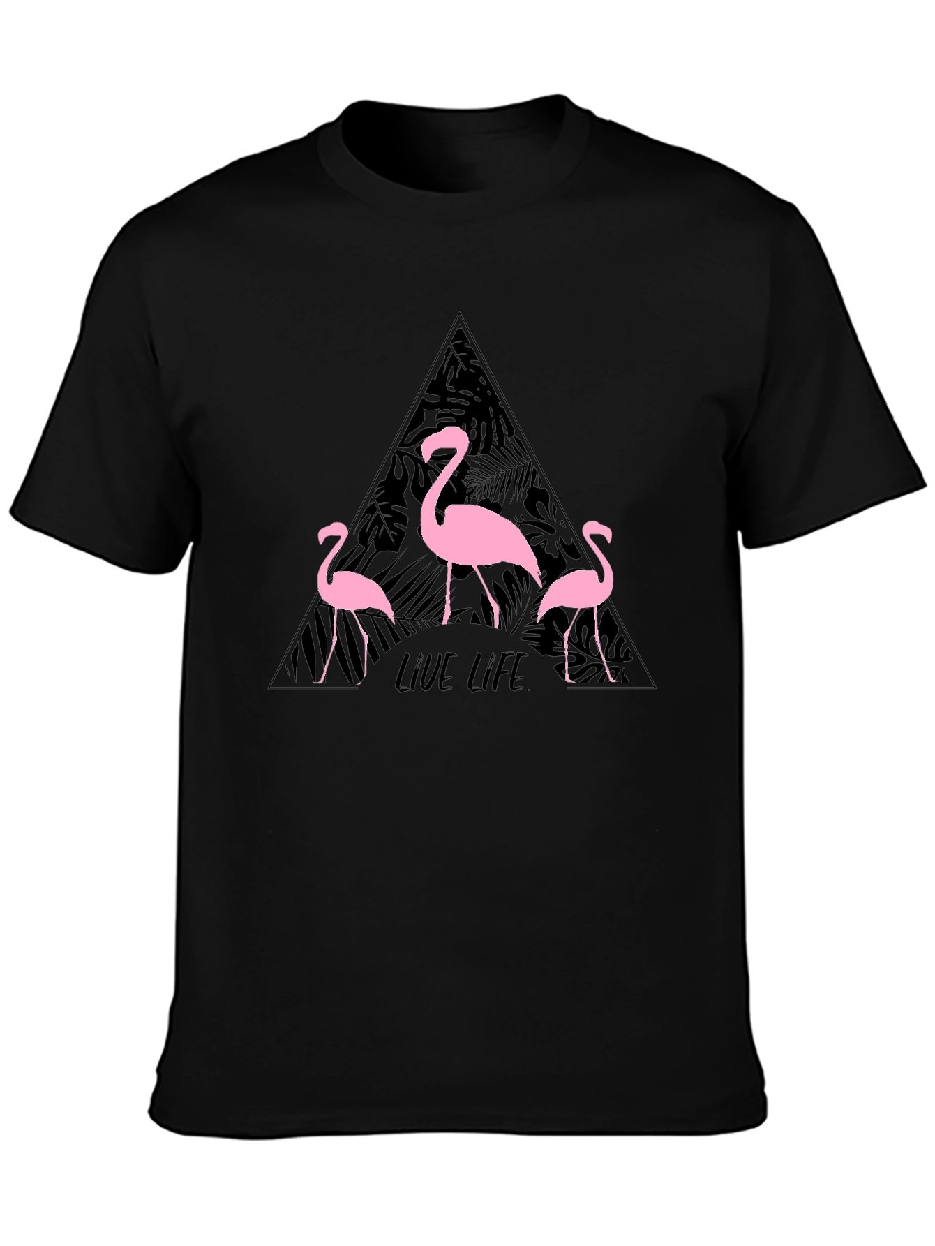 Flamingo Live Life Graphic Print Crew Neck T-Shirt