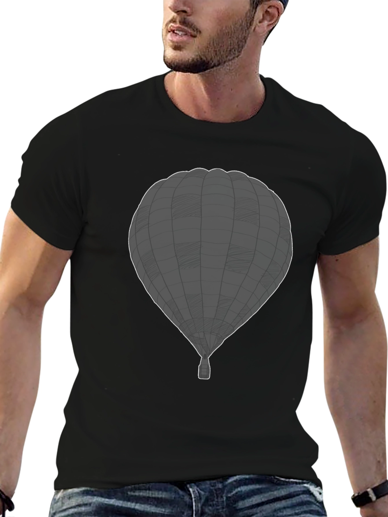 Mens Black Hot Air Balloon Graphic Tee
