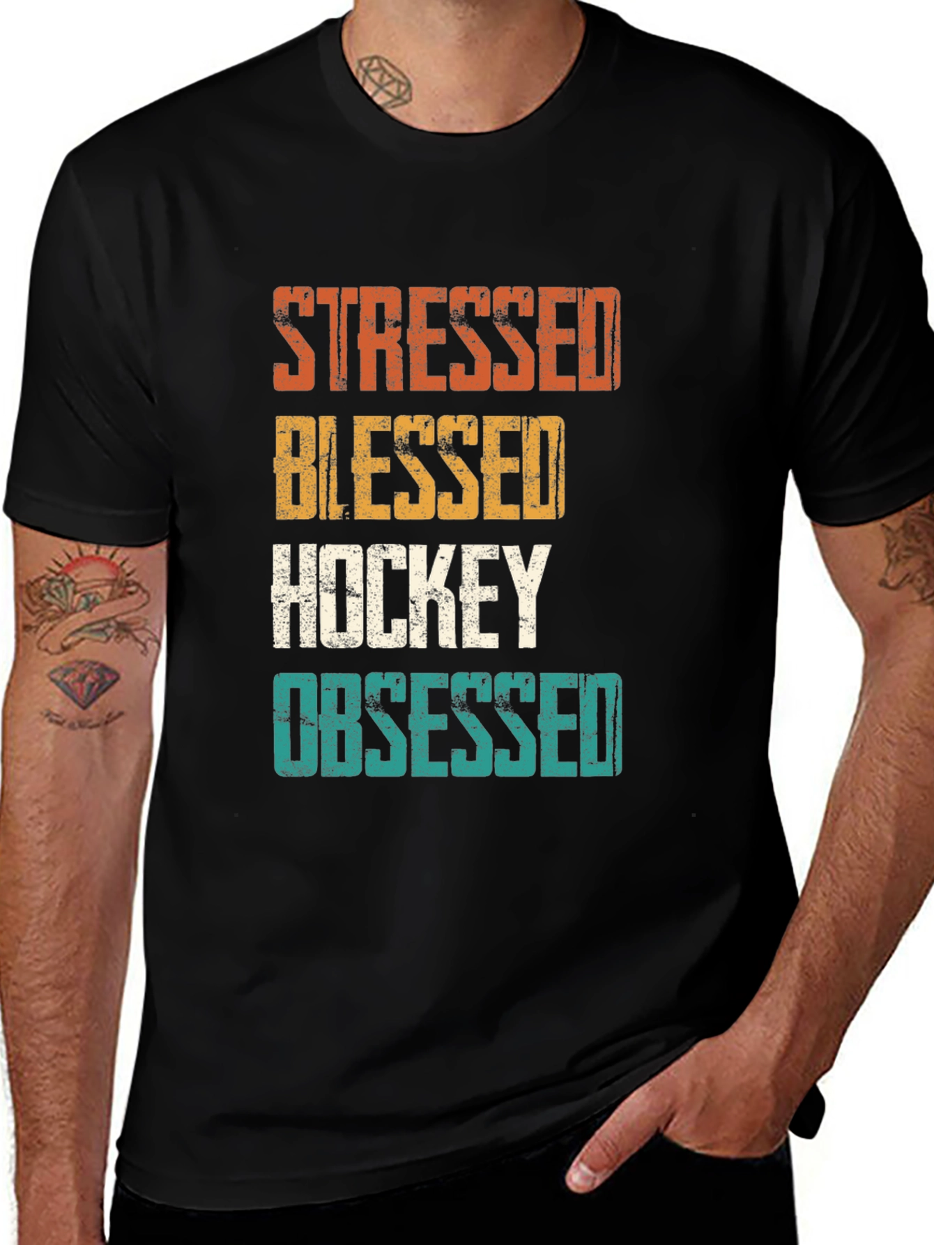 Stressed Blessed Hockey Obsessed Graphic Tee